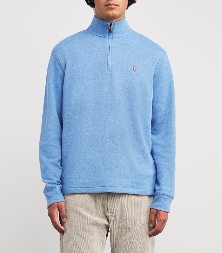 Cotton Quarter-Zip Sweater BLUE Image 3