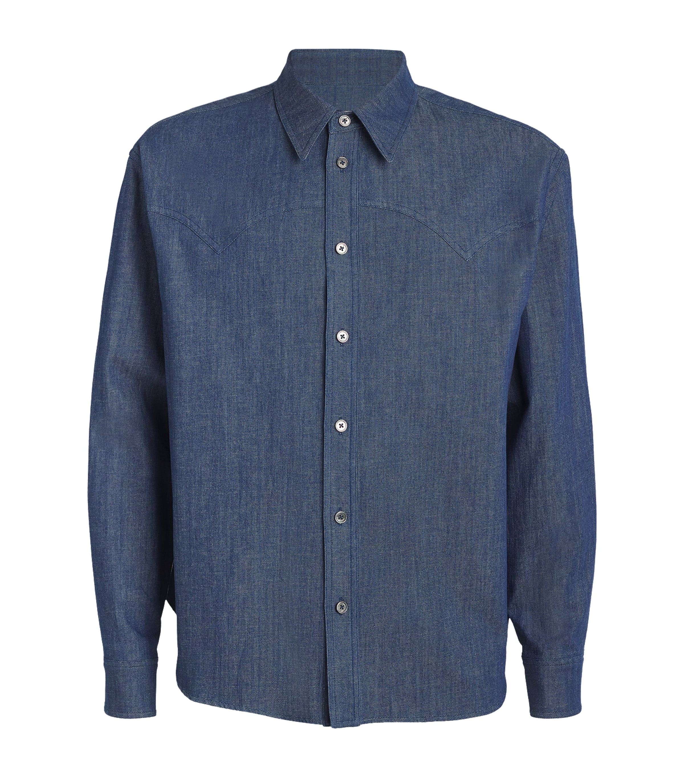 Cotton-Linen Denim Western Shirt BLUE Image 1