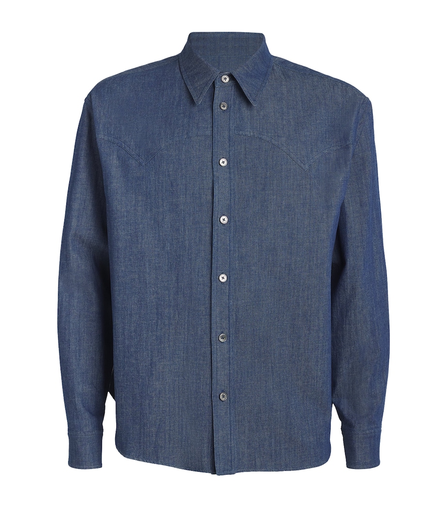 Cotton-Linen Denim Western Shirt BLUE Image 1
