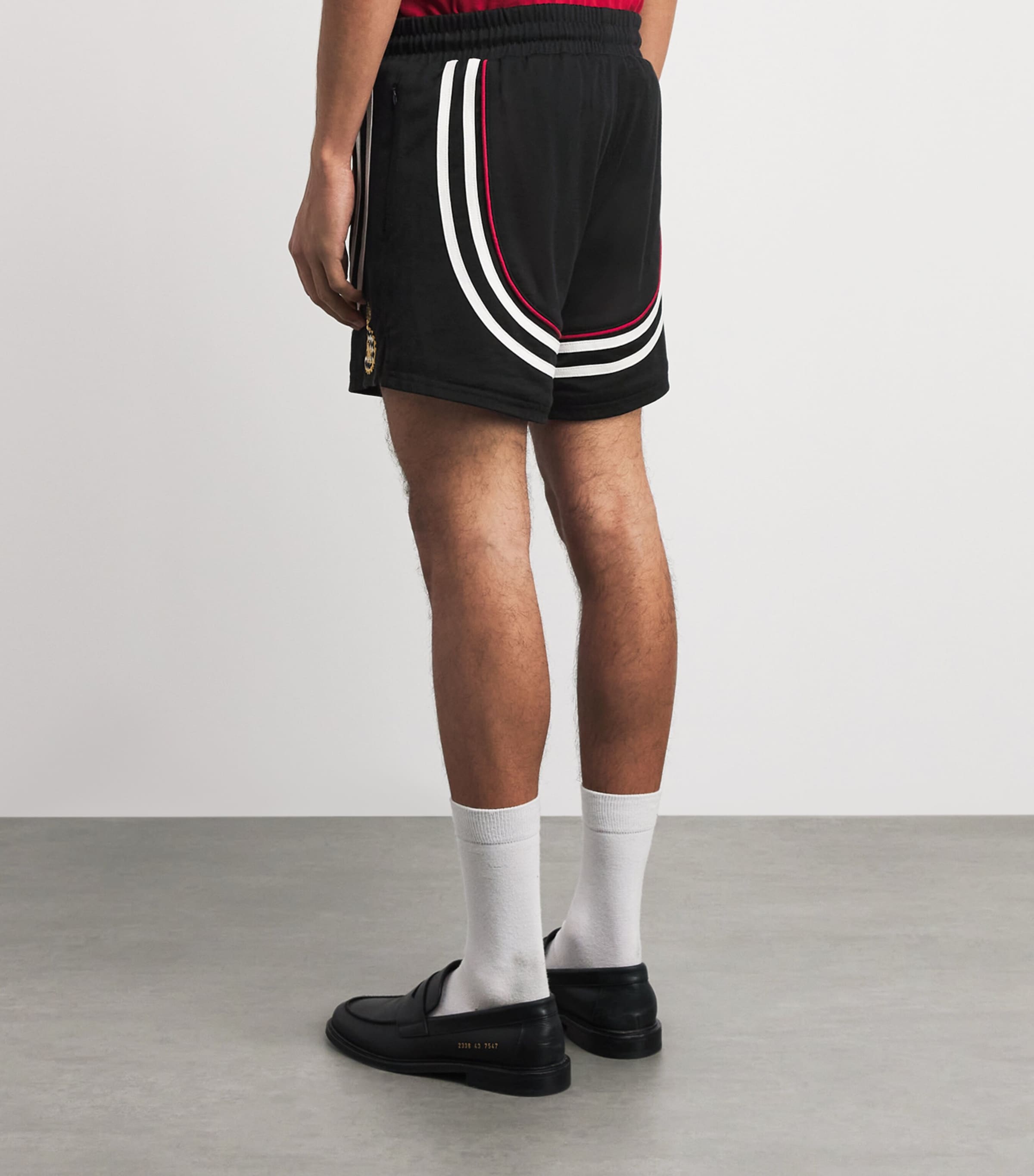 Rhude Mens Cotton Lago Veille Soccer Shorts Blk/wht/red Image 5