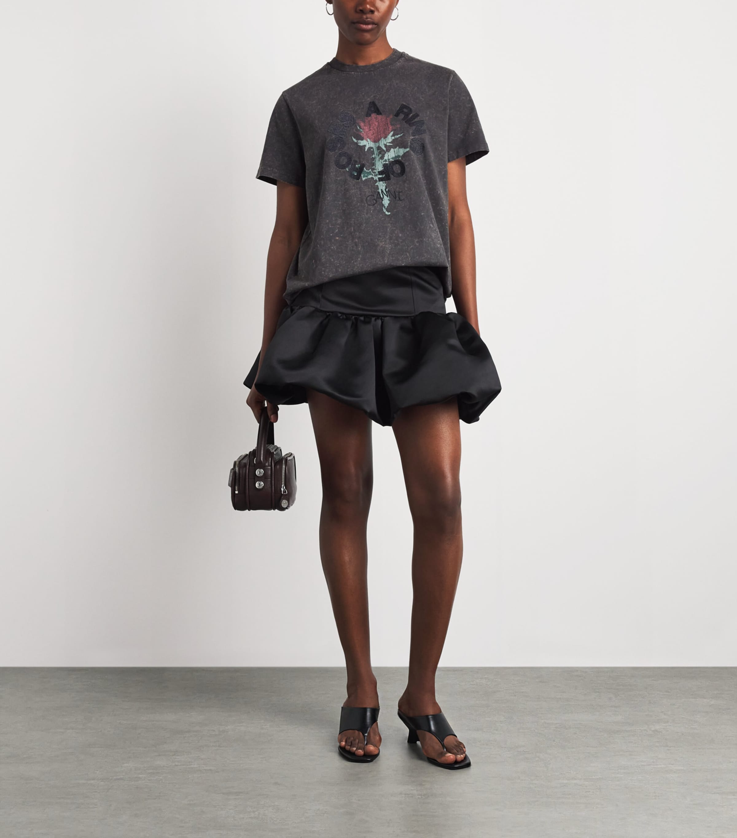 GANNI Womens Cotton Roses T-Shirt Phantom Image 2