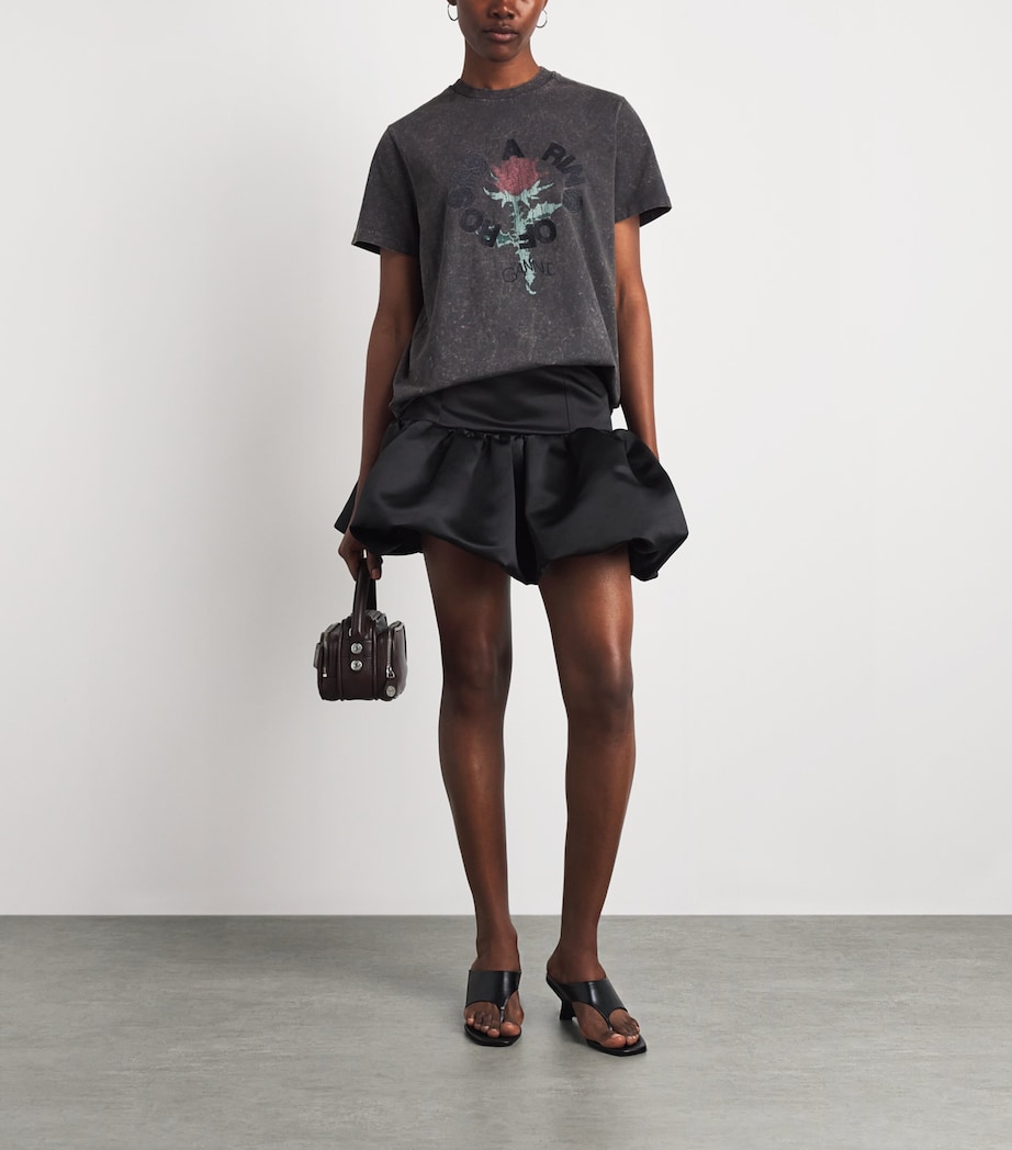 GANNI Womens Cotton Roses T-Shirt Phantom Image 2