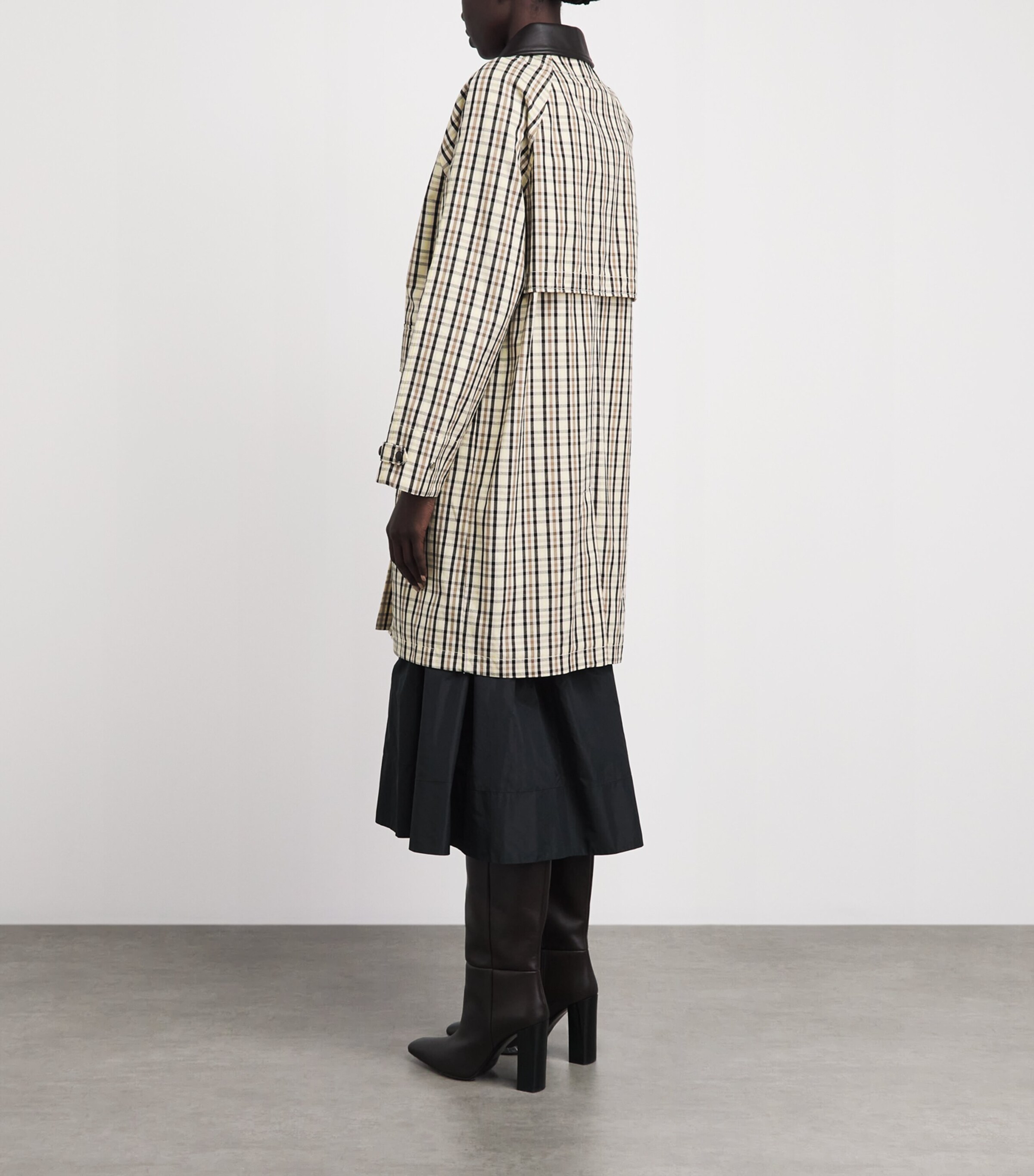 Yves Salomon Womens Cotton Leather-Trim Check Trench Coat Image 5