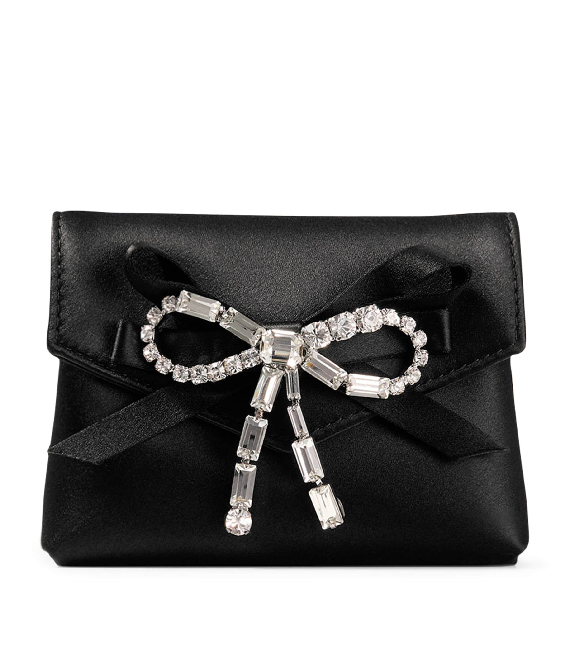 Jimmy Choo Soft Satin Chain Card Holder In Black