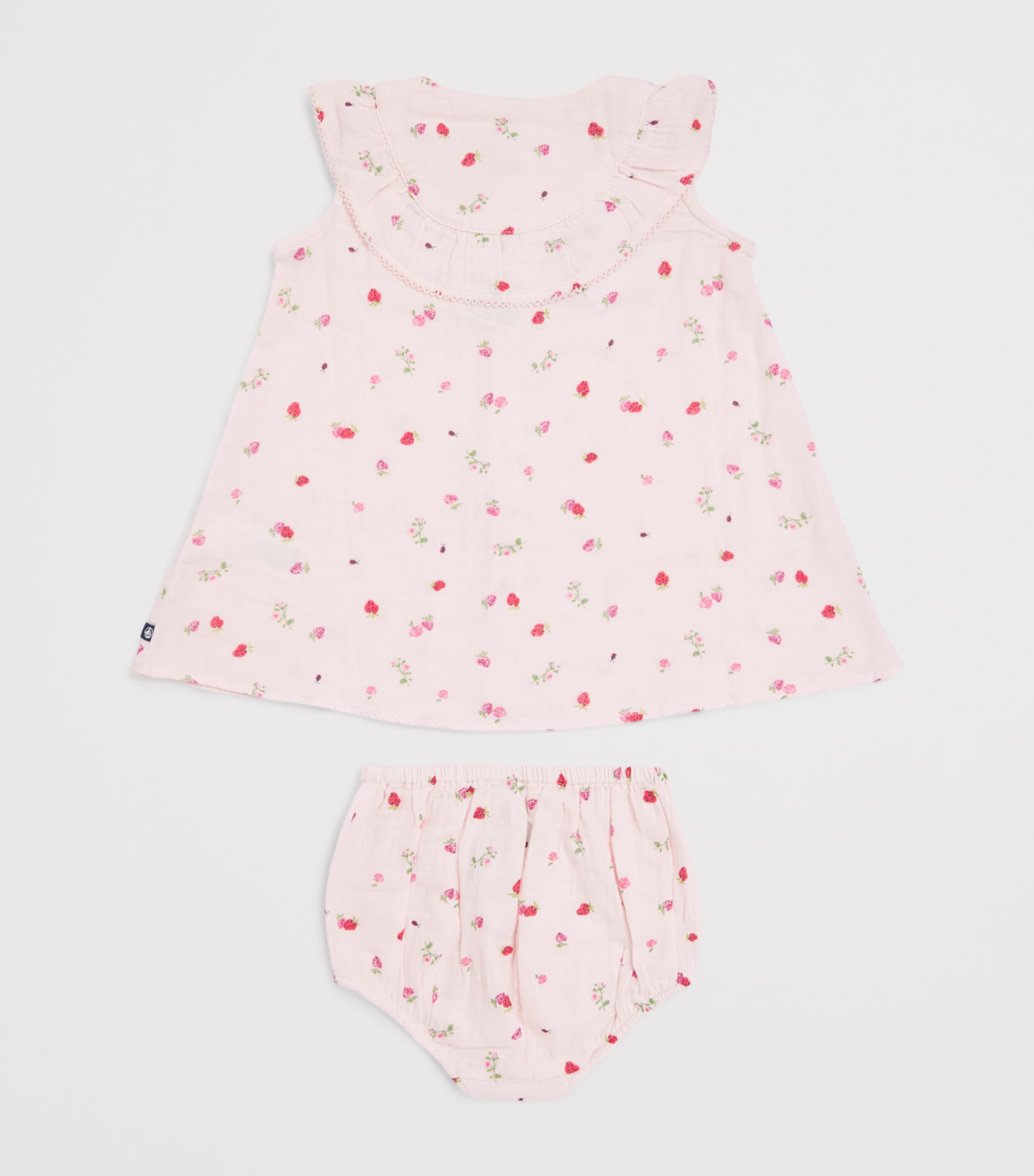 Petit Bateau Cotton Fruit and Floral Print Dress and Bloomers Set (3-18 Months) Barely/multico Image 2