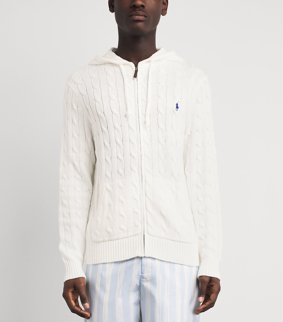 Polo Ralph Lauren Mens Cotton Cable-Knit Zip-Up Hoodie White Image 4