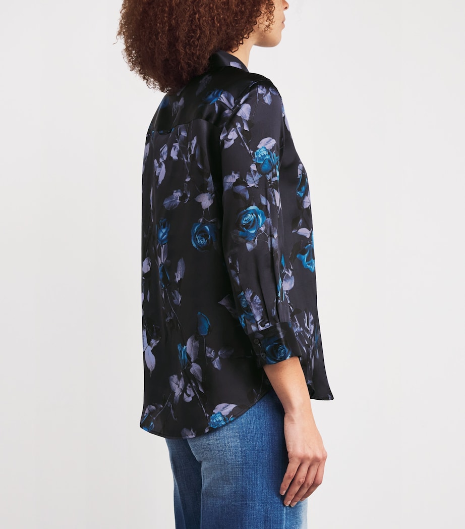 Silk Cropped-Sleeve Dani Blouse MIDNGHT MLTI MN FLRL Image 4