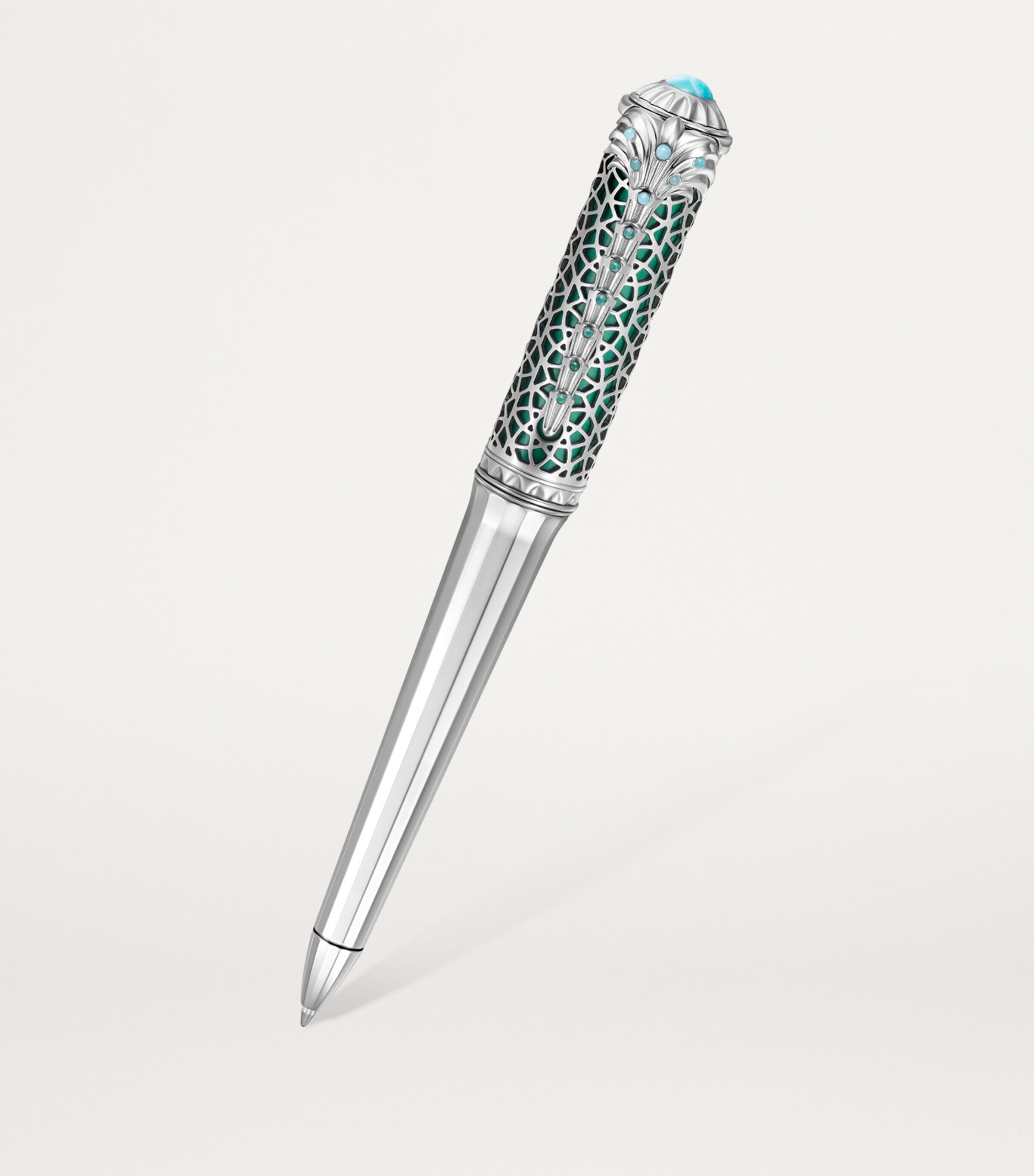Cartier Sterling Silver, Turquoise and Mother-Of-Pearl Palm Tree Ballpoint Pen Turquoise & Silver Image 3