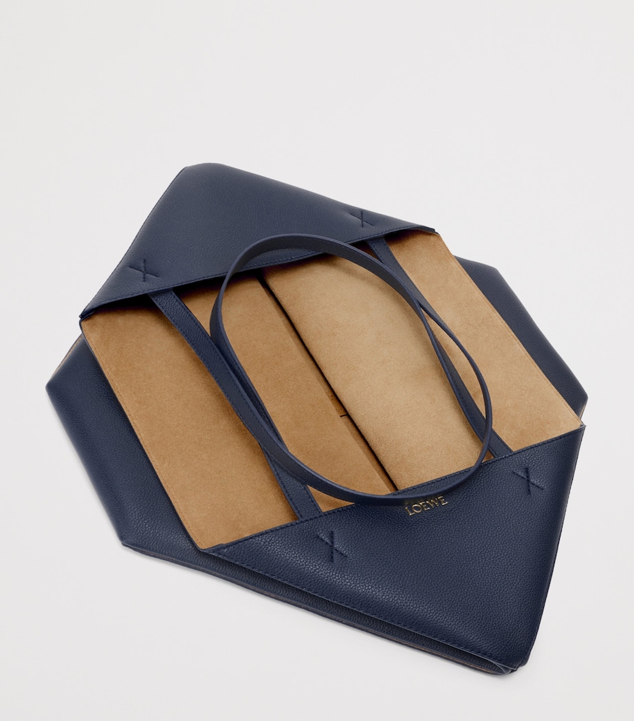 LOEWE Womens Medium Leather Puzzle Fold Tote Bag Deep Navy Image 6