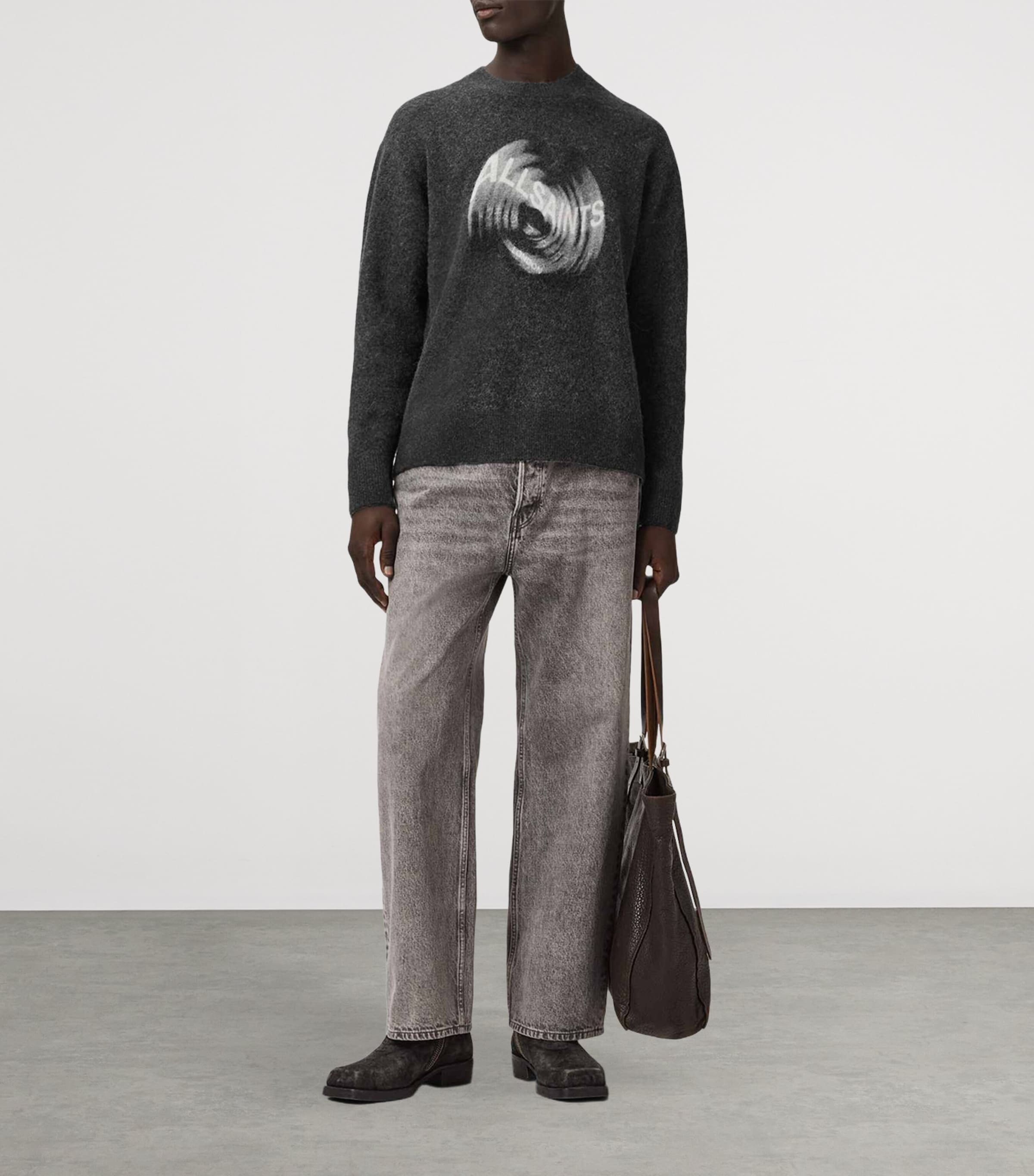 AllSaints Mens Alpaca Wool-Blend Spinnin Sweater Washed Black Image 6