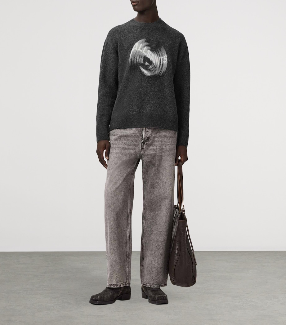 AllSaints Mens Alpaca Wool-Blend Spinnin Sweater Washed Black Image 6