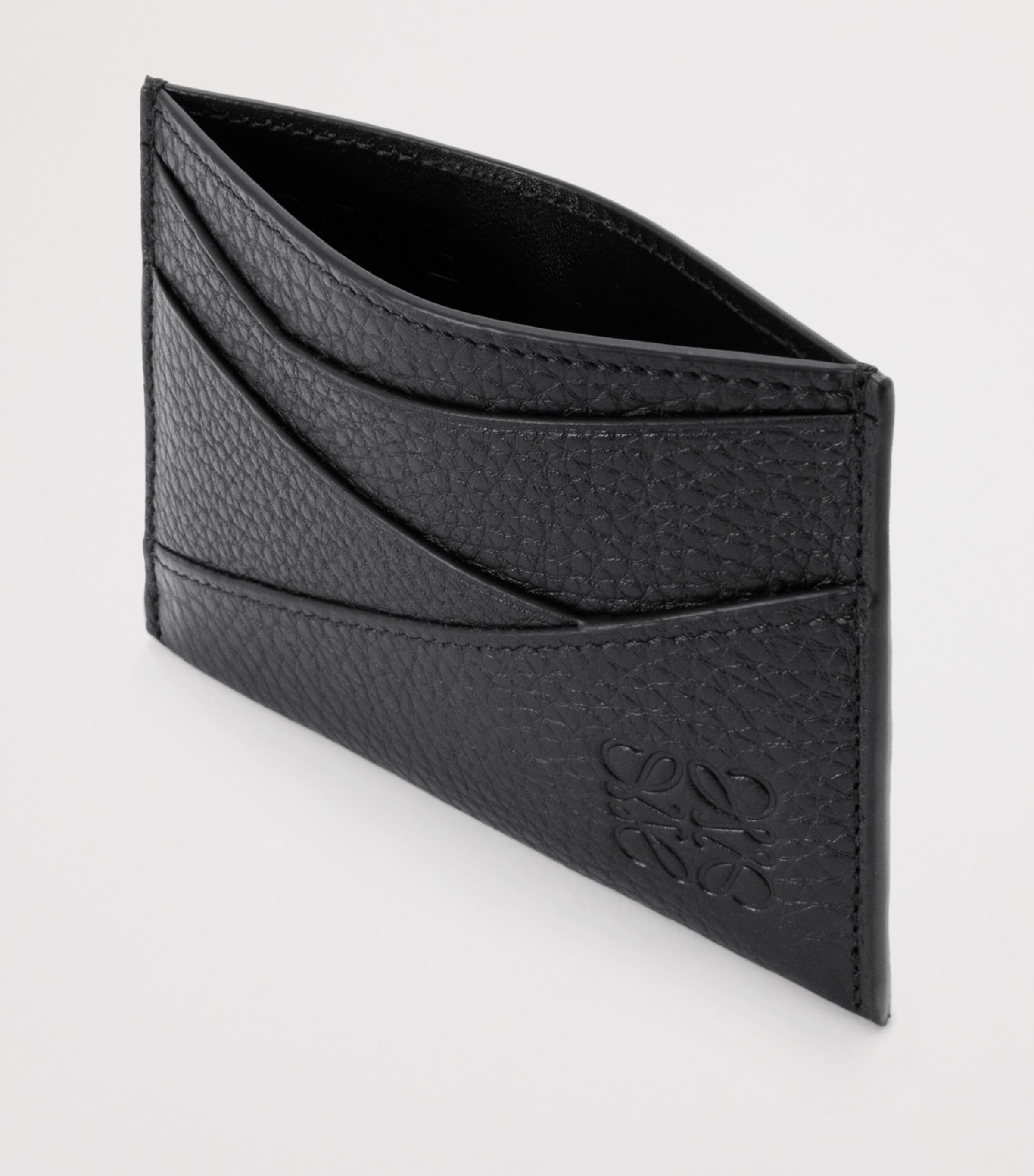 Grained Leather Puzzle Card Holder BLACK Image 3