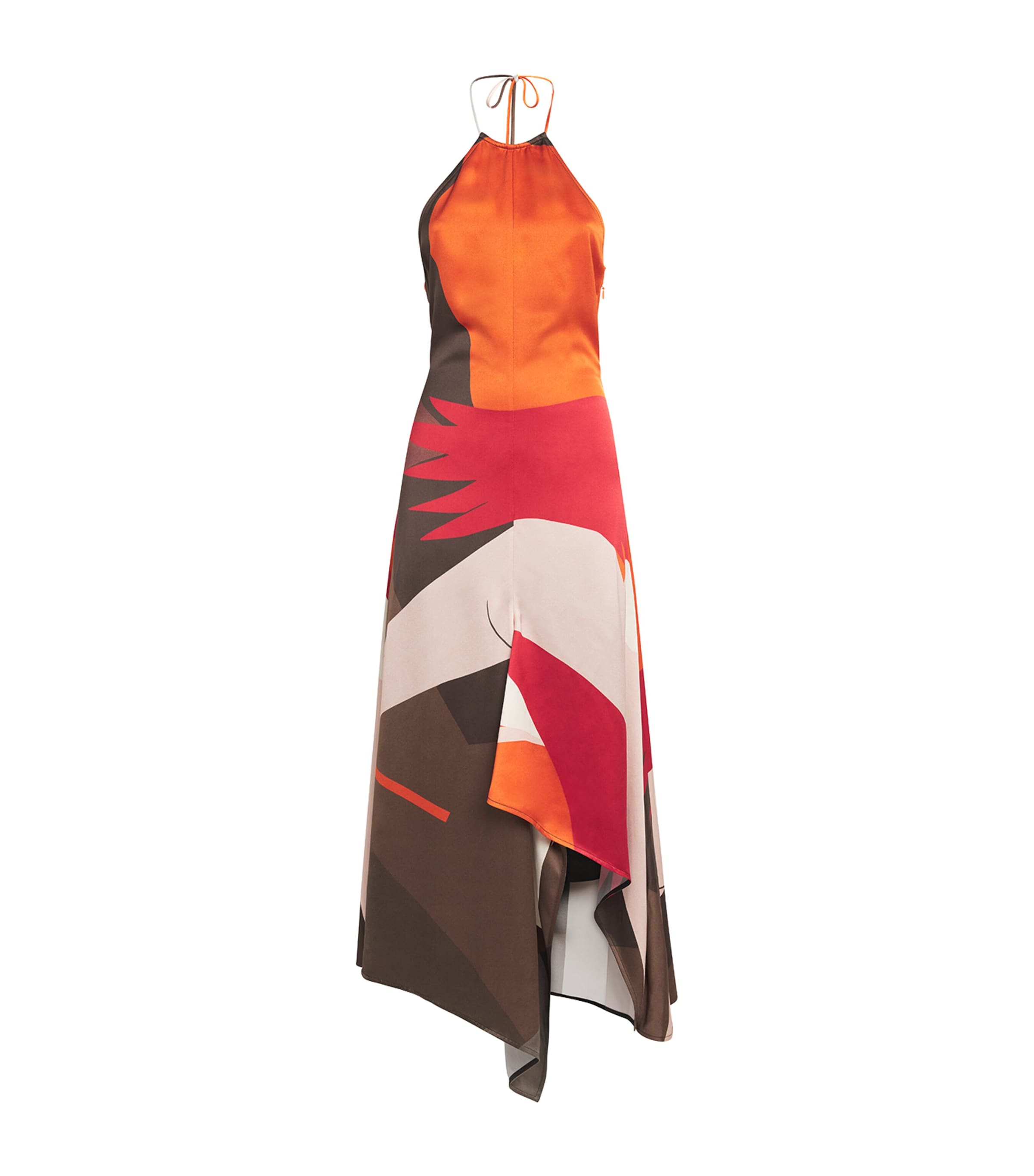Victoria Beckham Womens Halterneck Printed Midi Dress Abstract Dark Earth Image 1