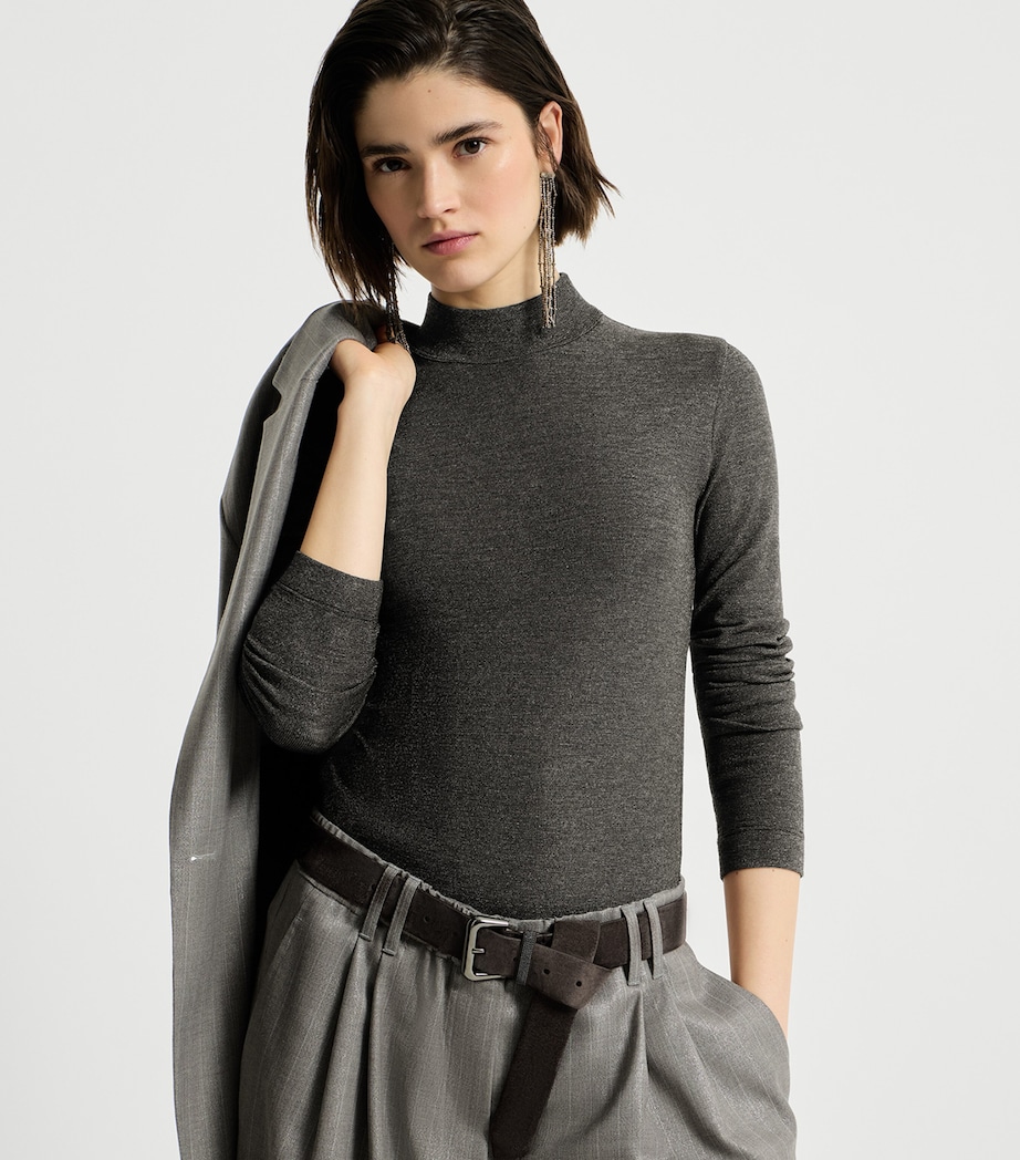 Brunello Cucinelli Womens Virgin Wool-Blend Long-Sleeve T-Shirt Antracite/argento Image 2