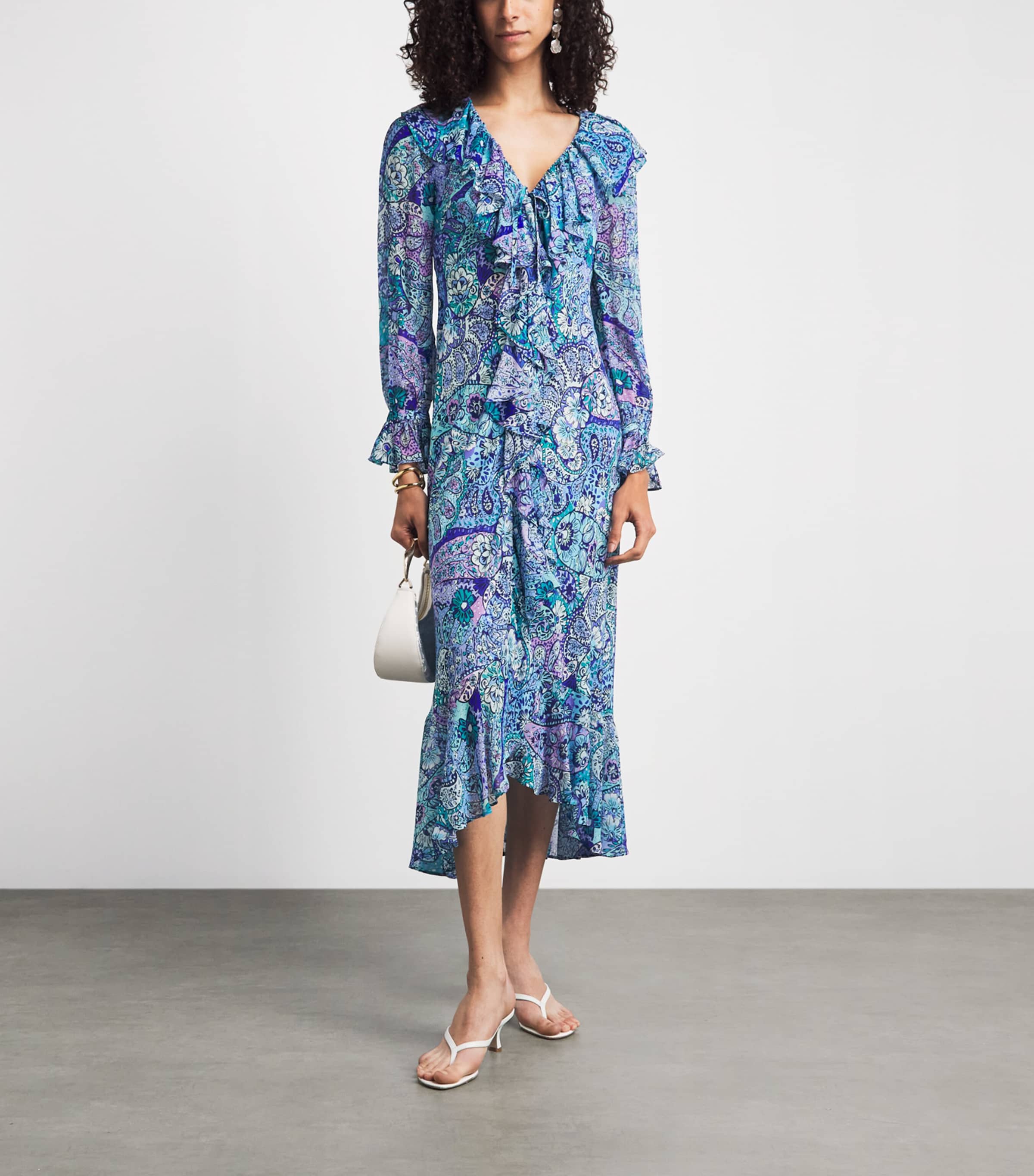 Rixo Womens Silk Gracye Midi Dress Paisley Floral Blue Image 2