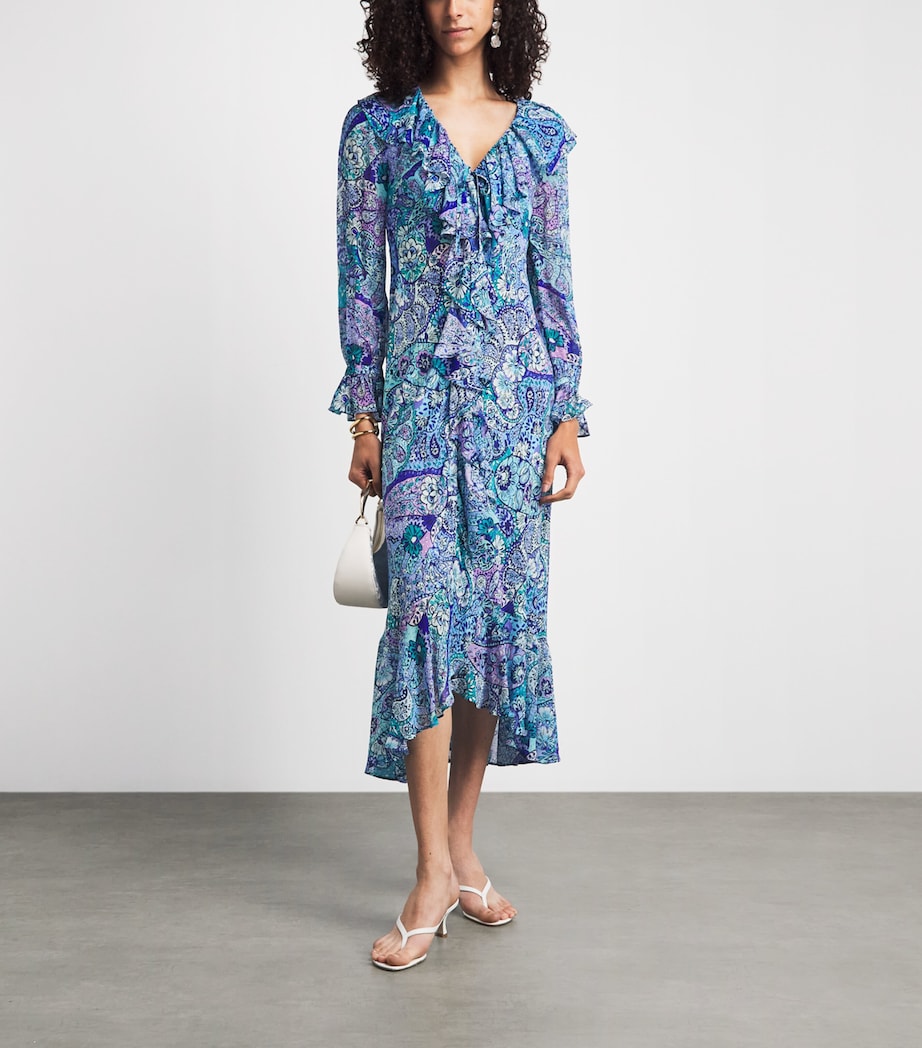 Rixo Womens Silk Gracye Midi Dress Paisley Floral Blue Image 2