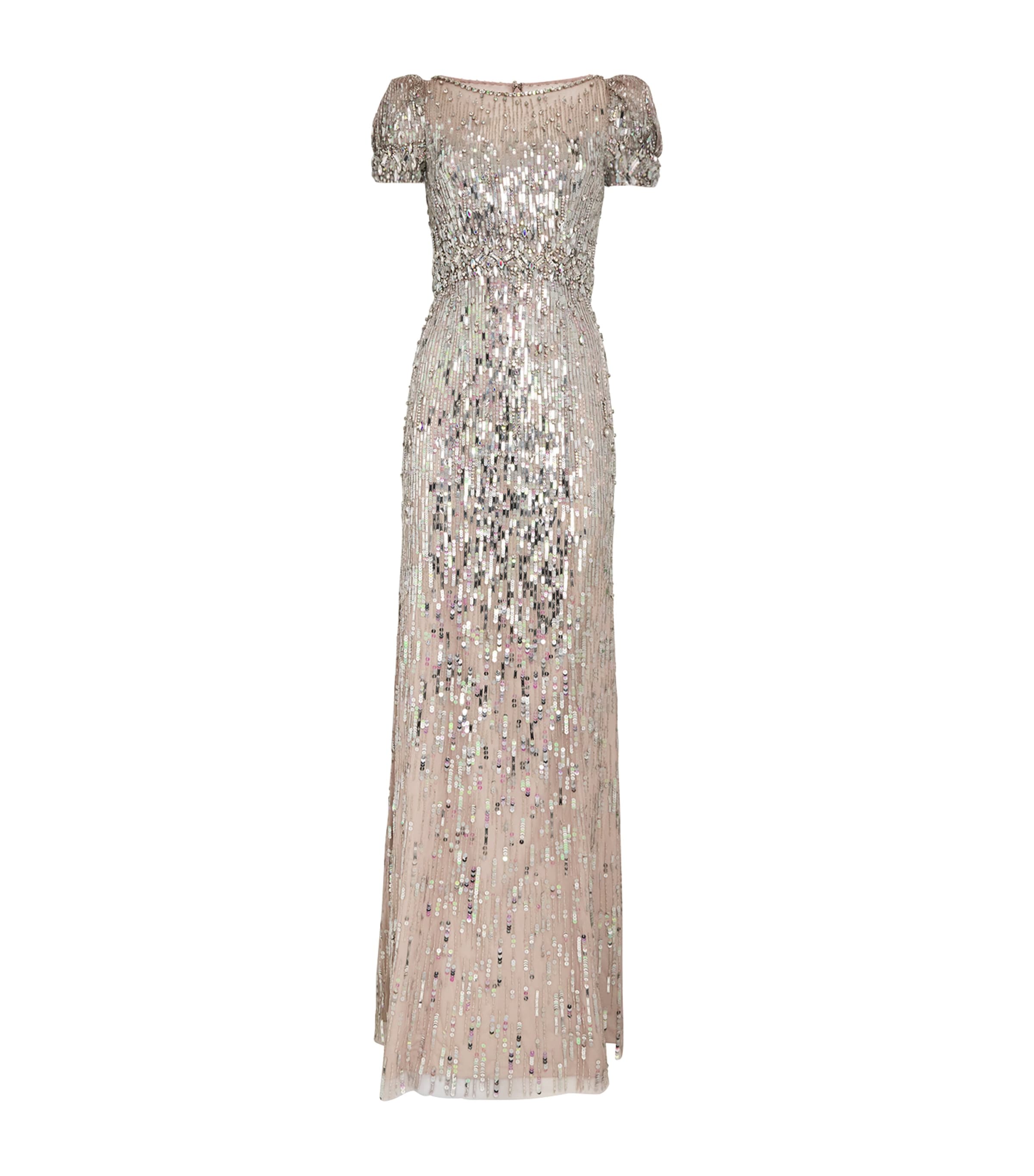 Shop Jenny Packham Sequin-embellished Sun Gem Gown In Silver