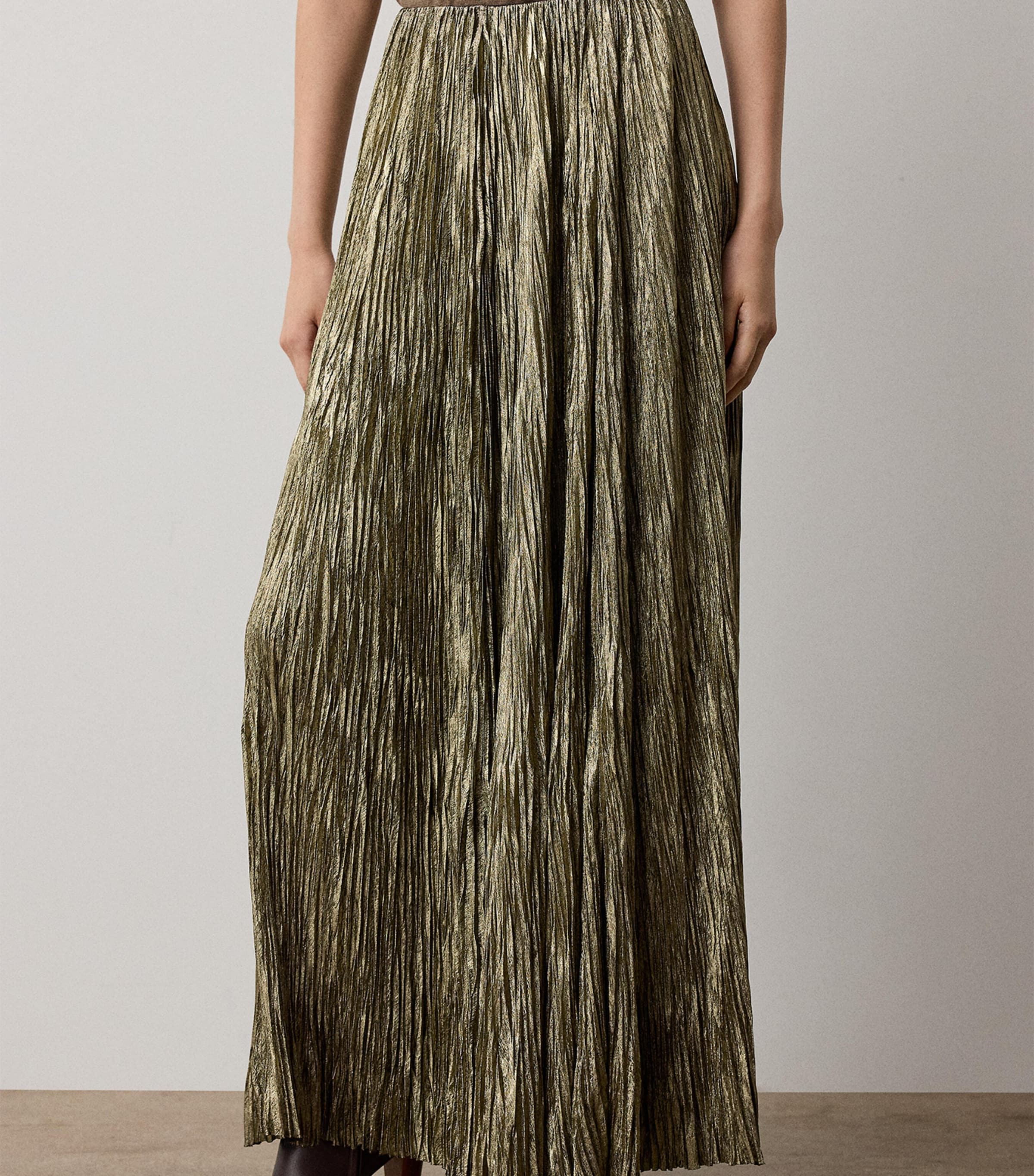 Ralph Lauren Collection Womens Pleated Maxi Skirt Tarnished Silver Image 2