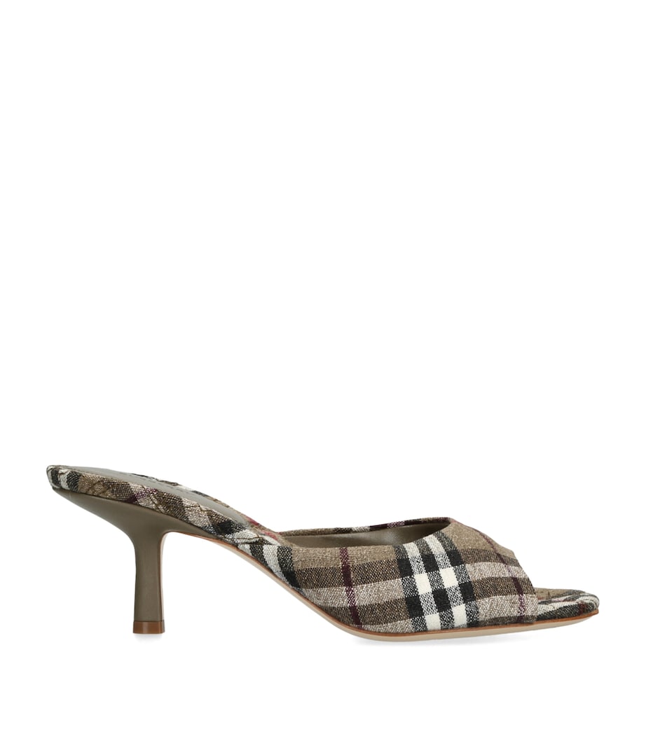 Stretch-Linen Check Mews Mules 65 BLK/BROWN Image 1