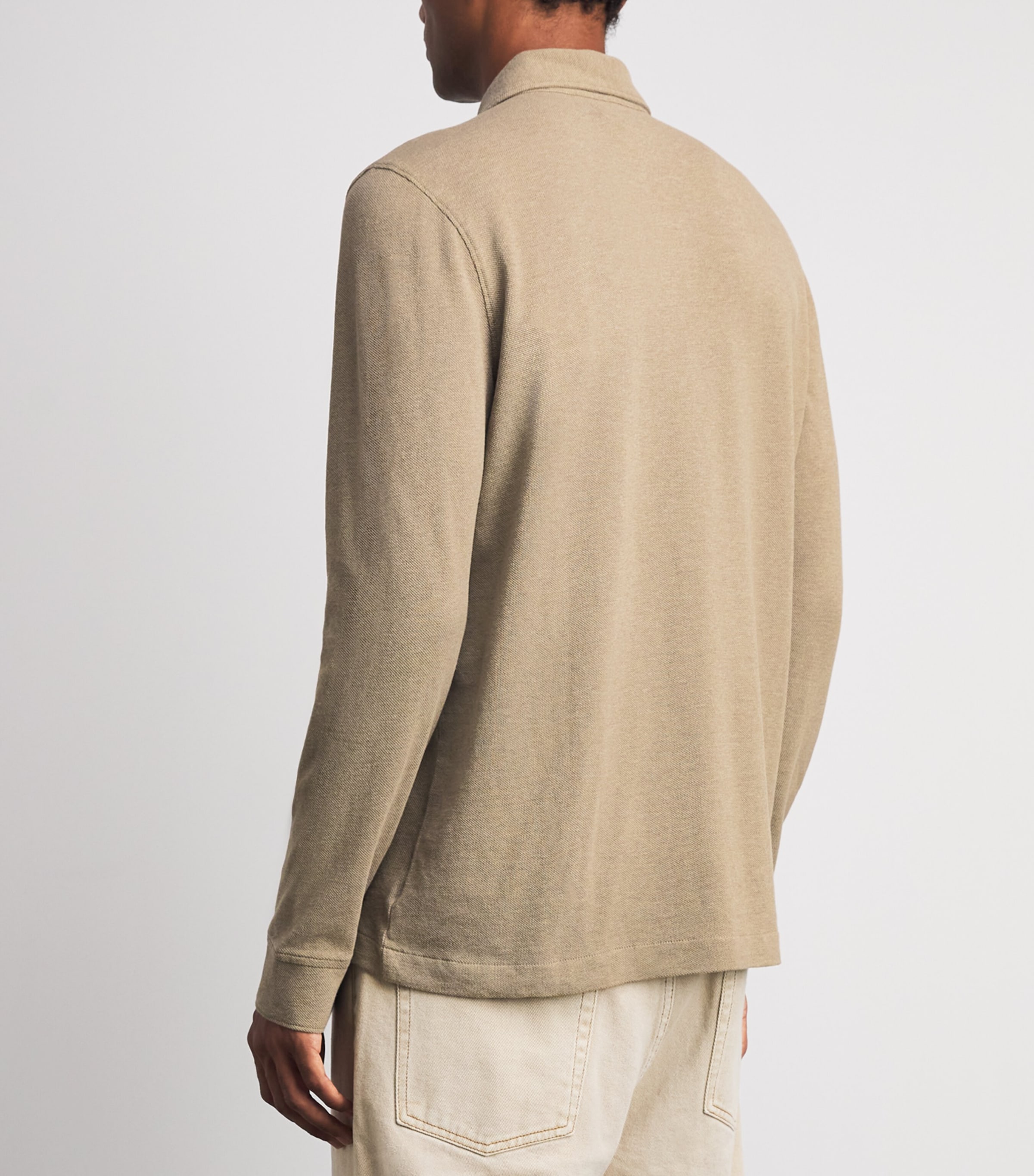 PAIGE Mens Cotton Ballard Long-Sleeve Polo Shirt Light Heather Brown Image 5