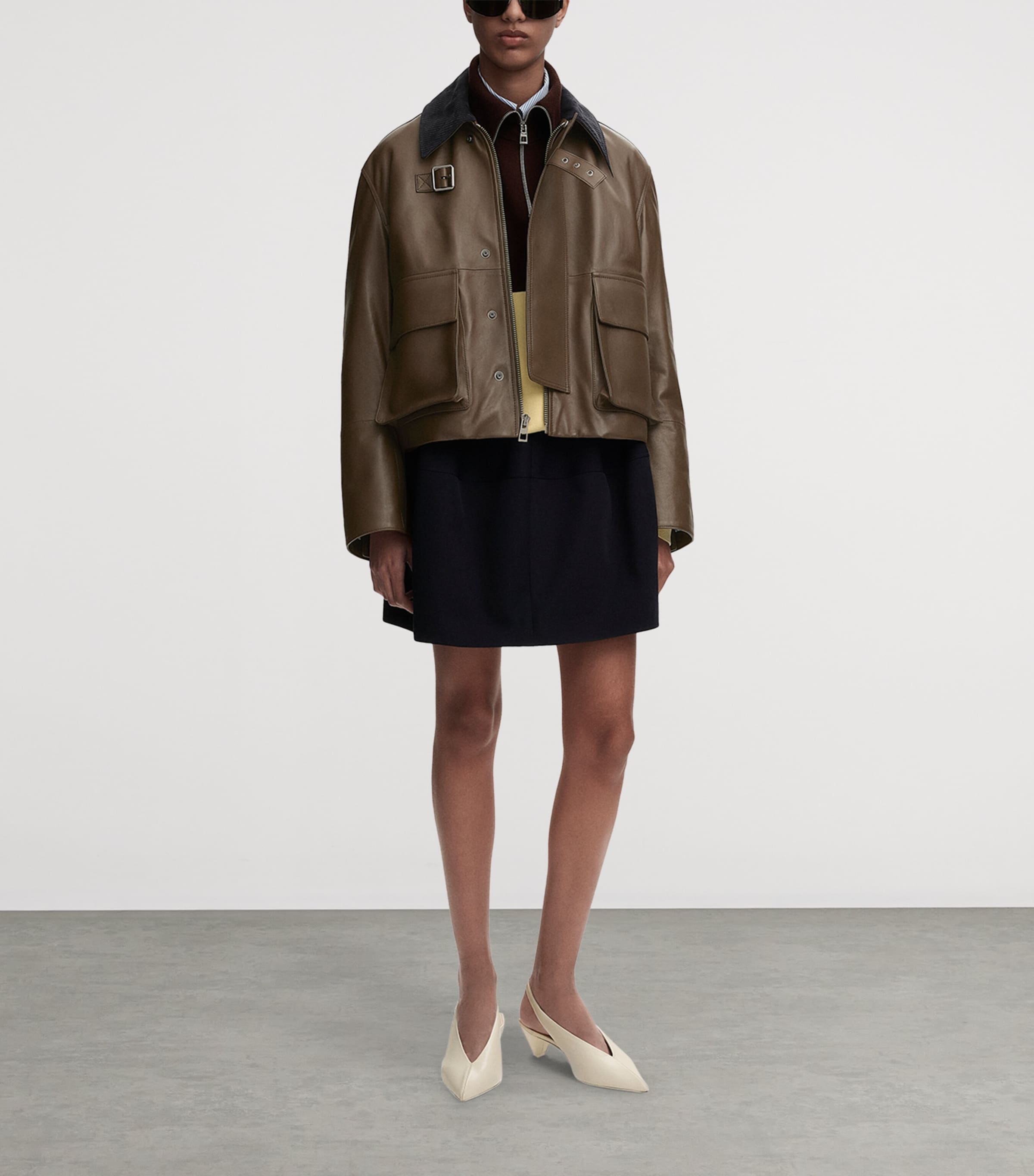 LOEWE Womens Lambskin Aviator Jacket Khaki Green Image 2