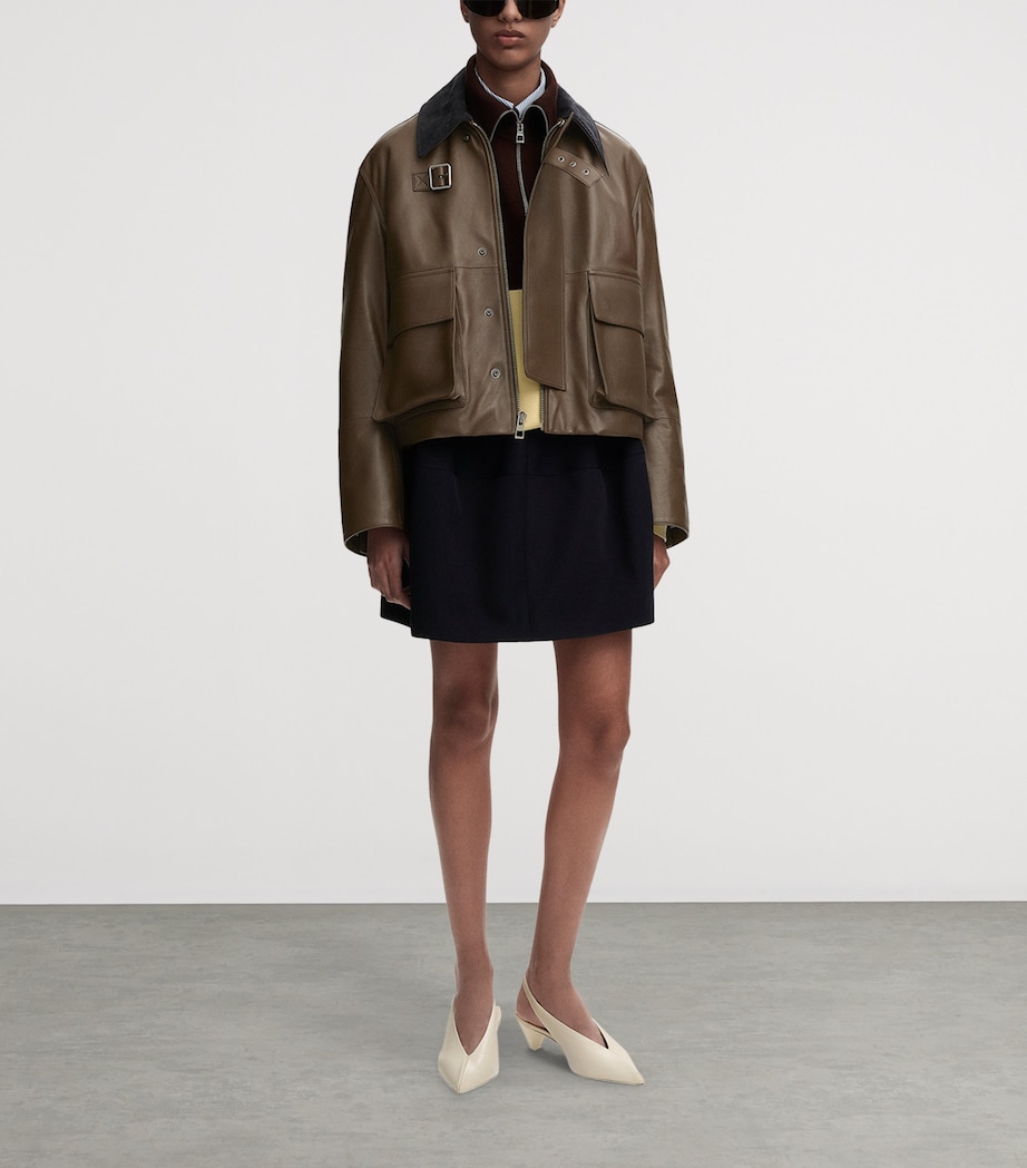 LOEWE Womens Lambskin Aviator Jacket Khaki Green Image 2