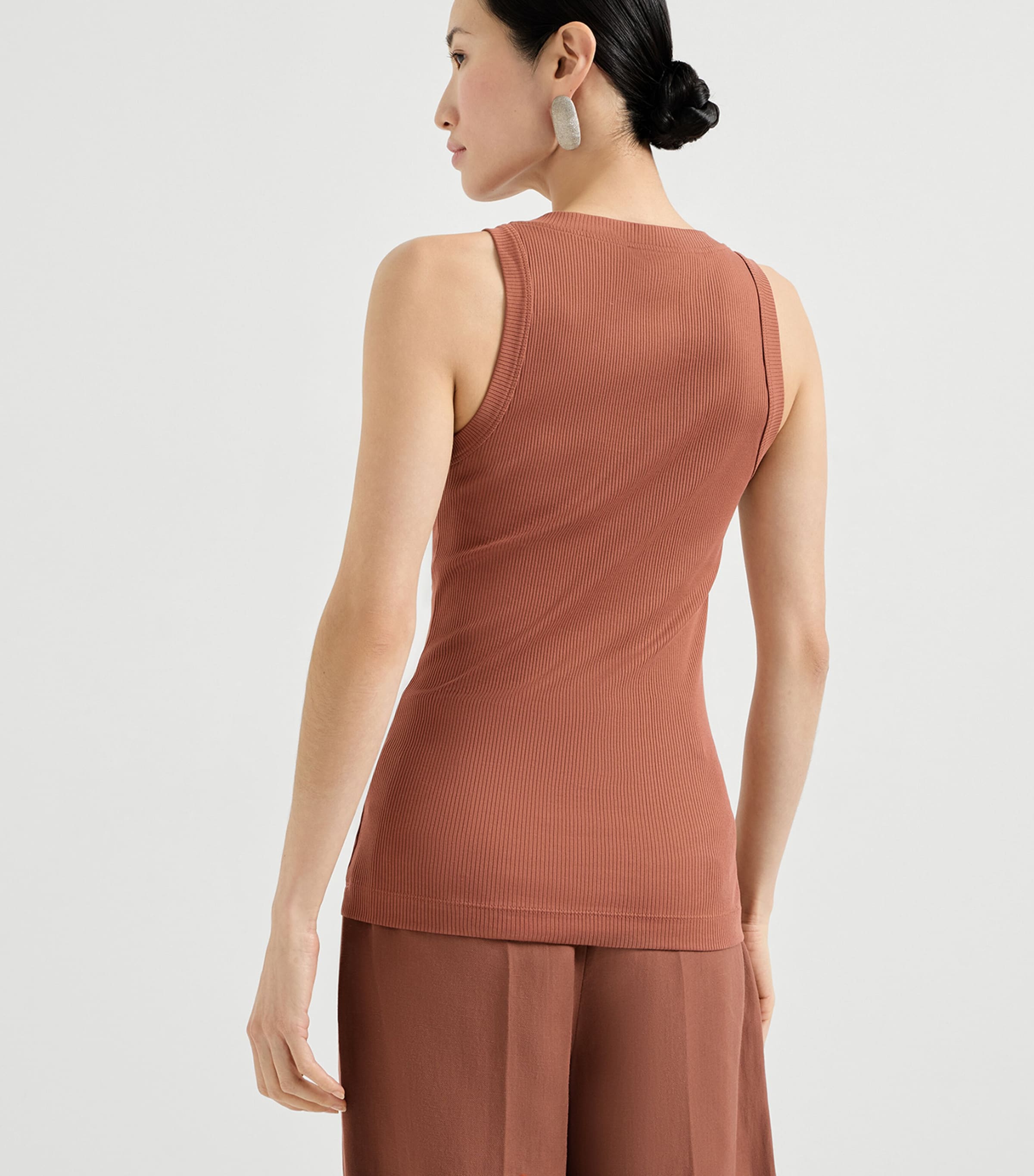 Brunello Cucinelli Womens Stretch-Cotton Ribbed Tank Top Image 5