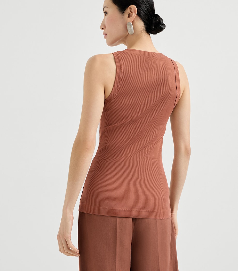 Brunello Cucinelli Womens Stretch-Cotton Ribbed Tank Top Image 5