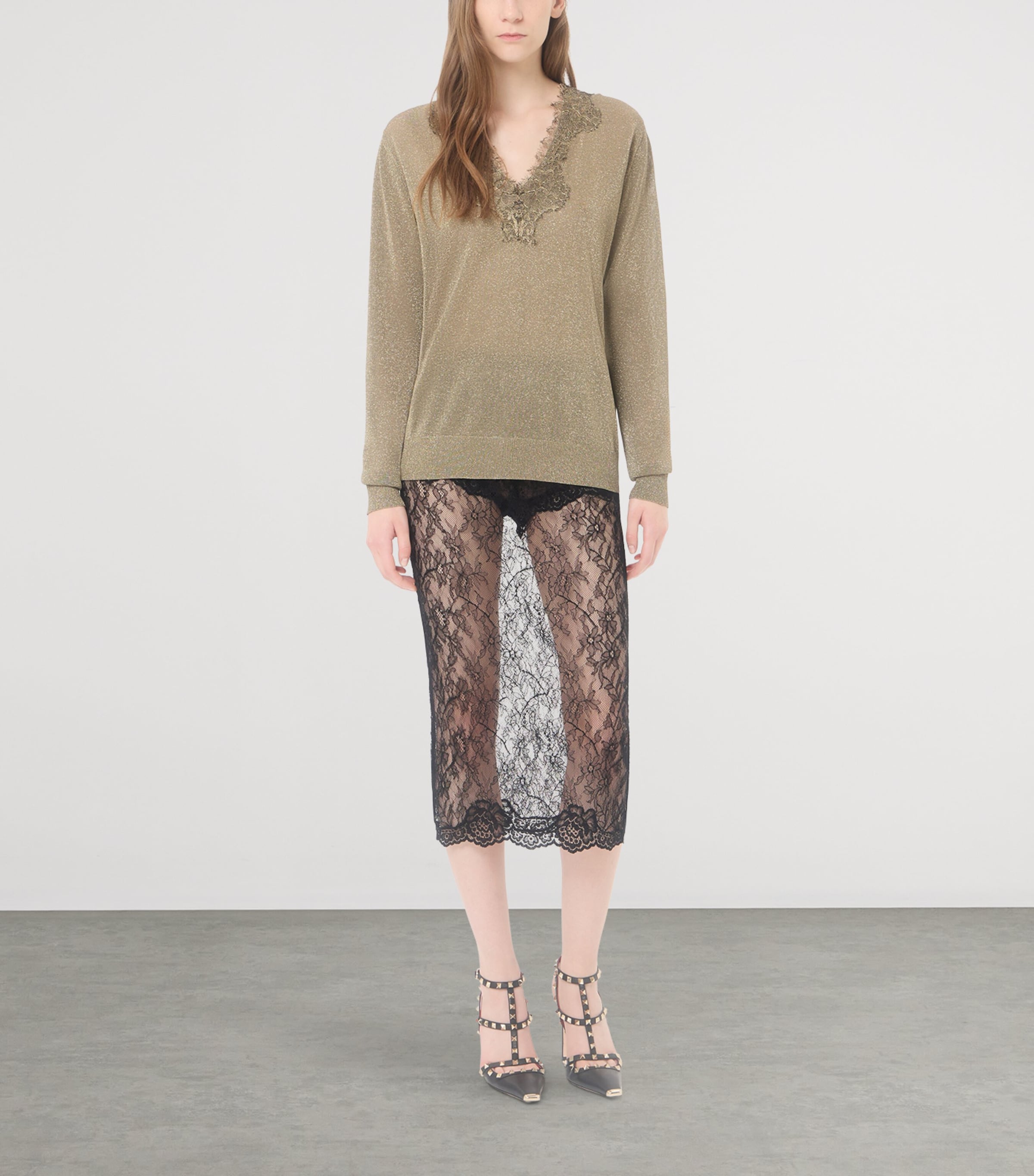 Valentino Womens Lace-Trim V-Neck Sweater Image 2