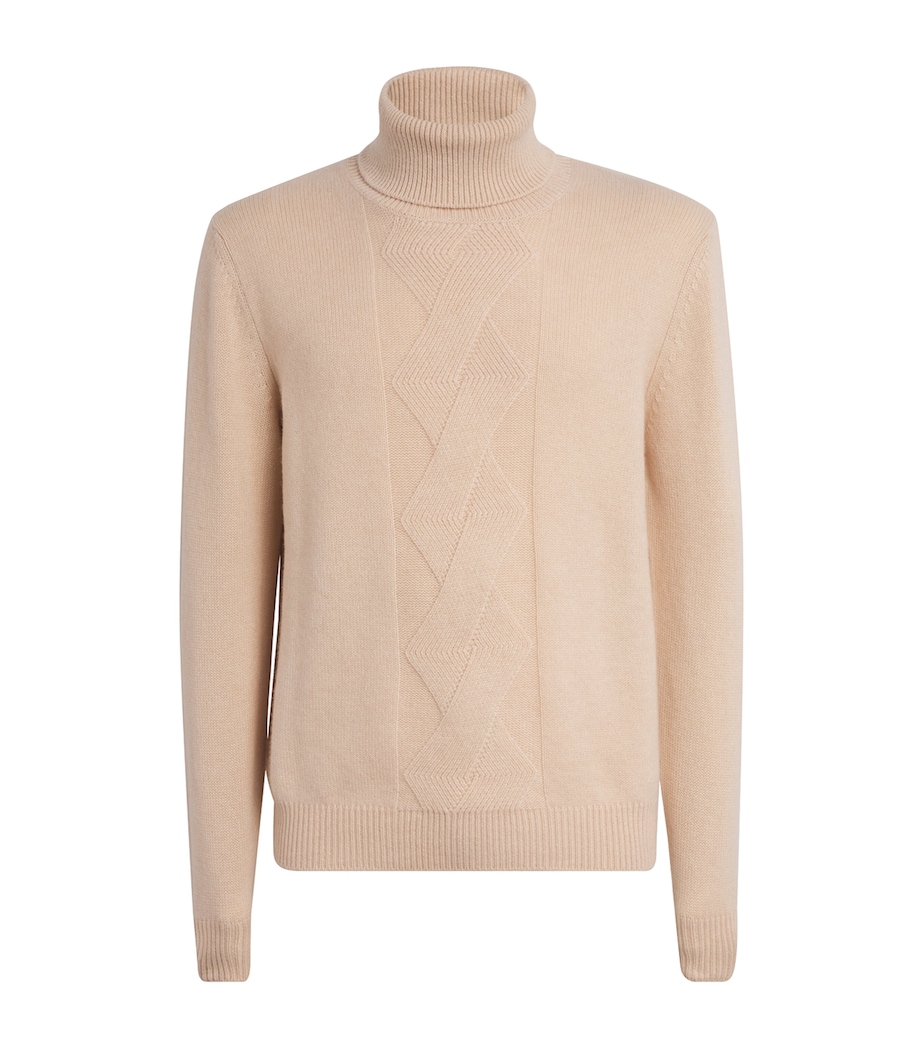 Cashmere Zigzag-Knit Rollneck Sweater CREME Image 1