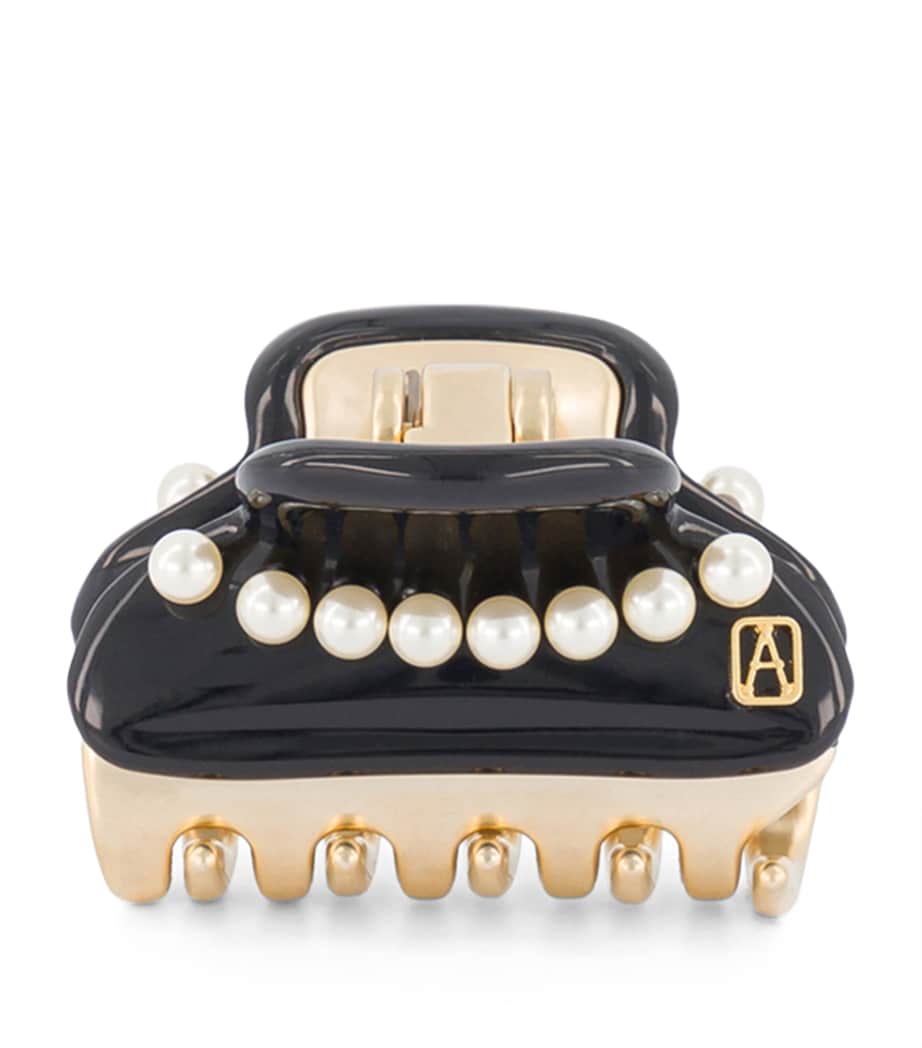Alexandre de Paris Gold-Plated Pearl-Embellished Claw Hair Clip Noir B/or Image 1