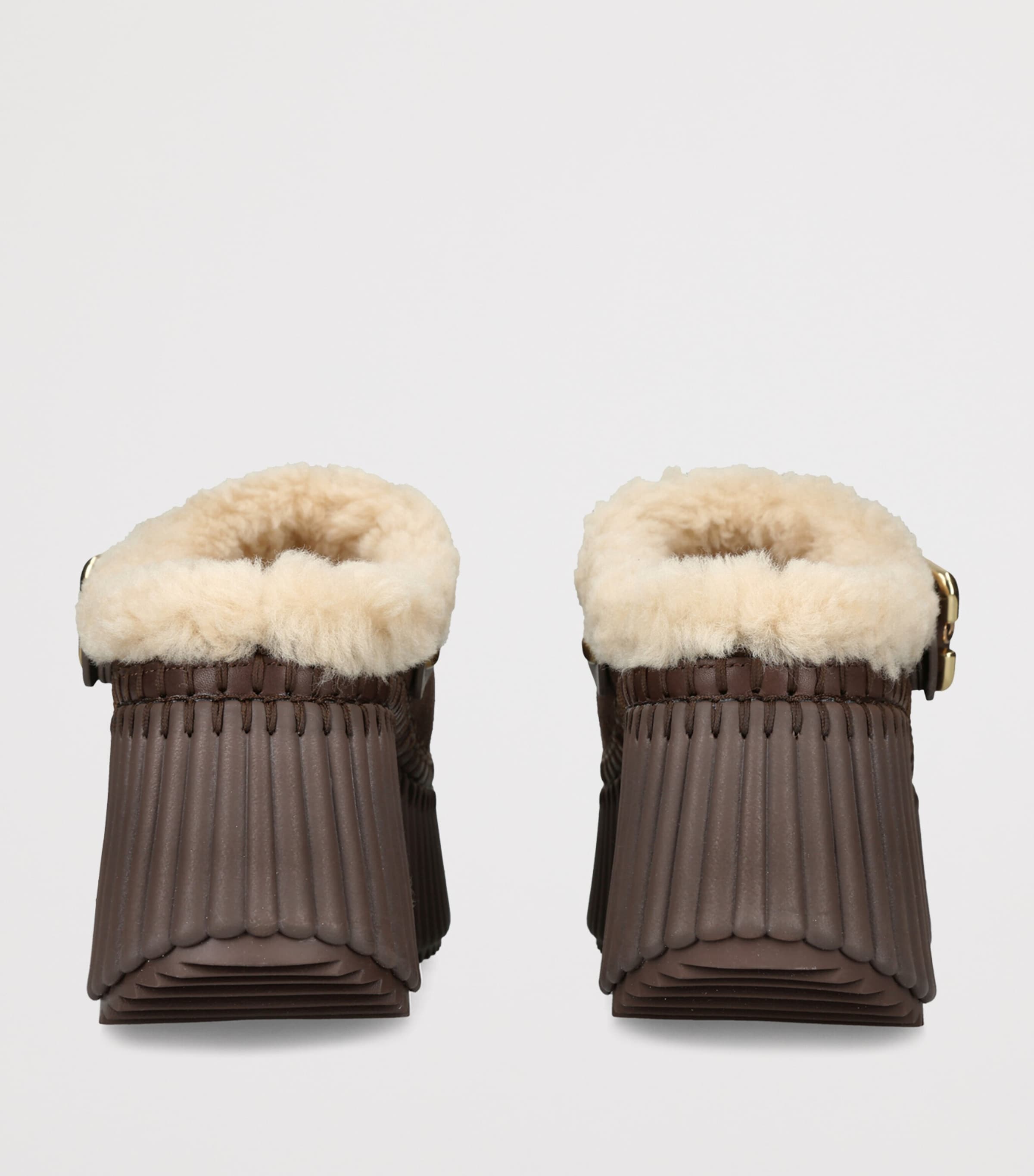 Chloé Suede-Shearling Nama Wedge Mules 90 Dark Brown Image 4