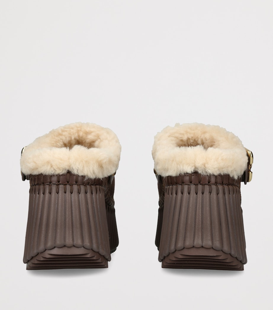 Chloé Suede-Shearling Nama Wedge Mules 90 Dark Brown Image 4