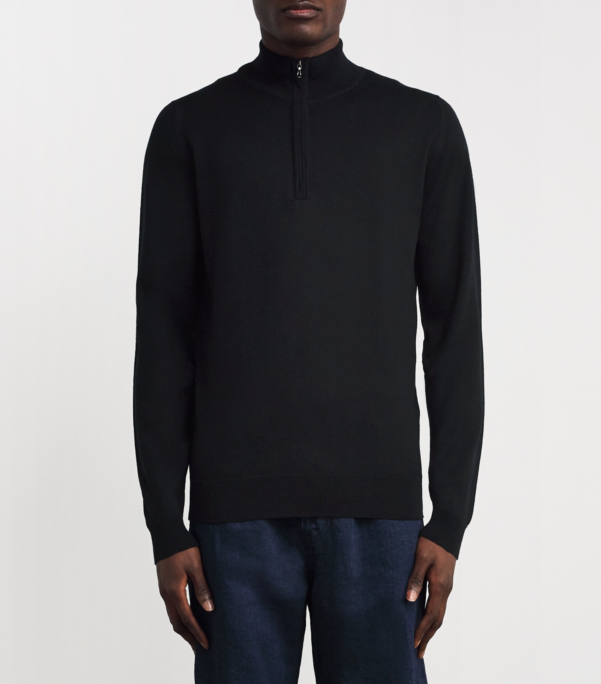 John Smedley Mens Extra Fine Merino Wool Half-Zip Tapton Sweater Black Image 3