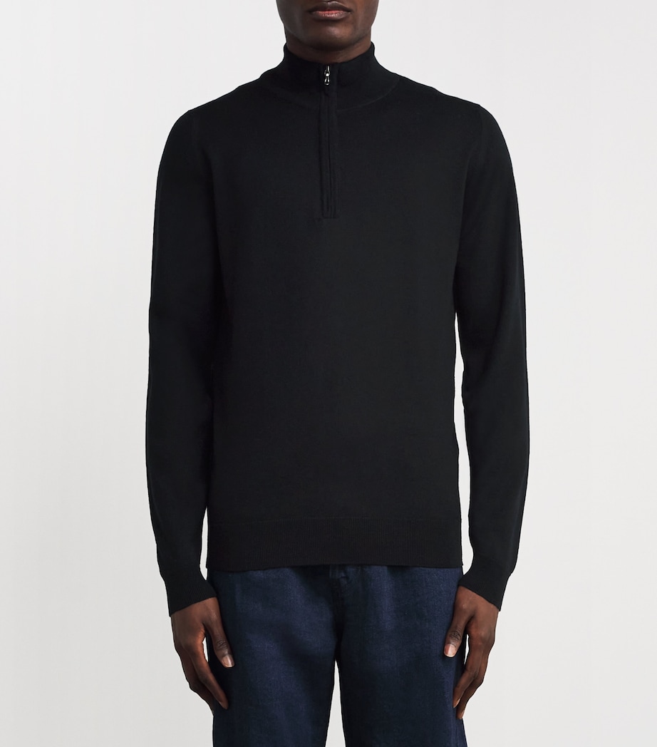Extra Fine Merino Wool Half-Zip Tapton Sweater BLACK Image 3
