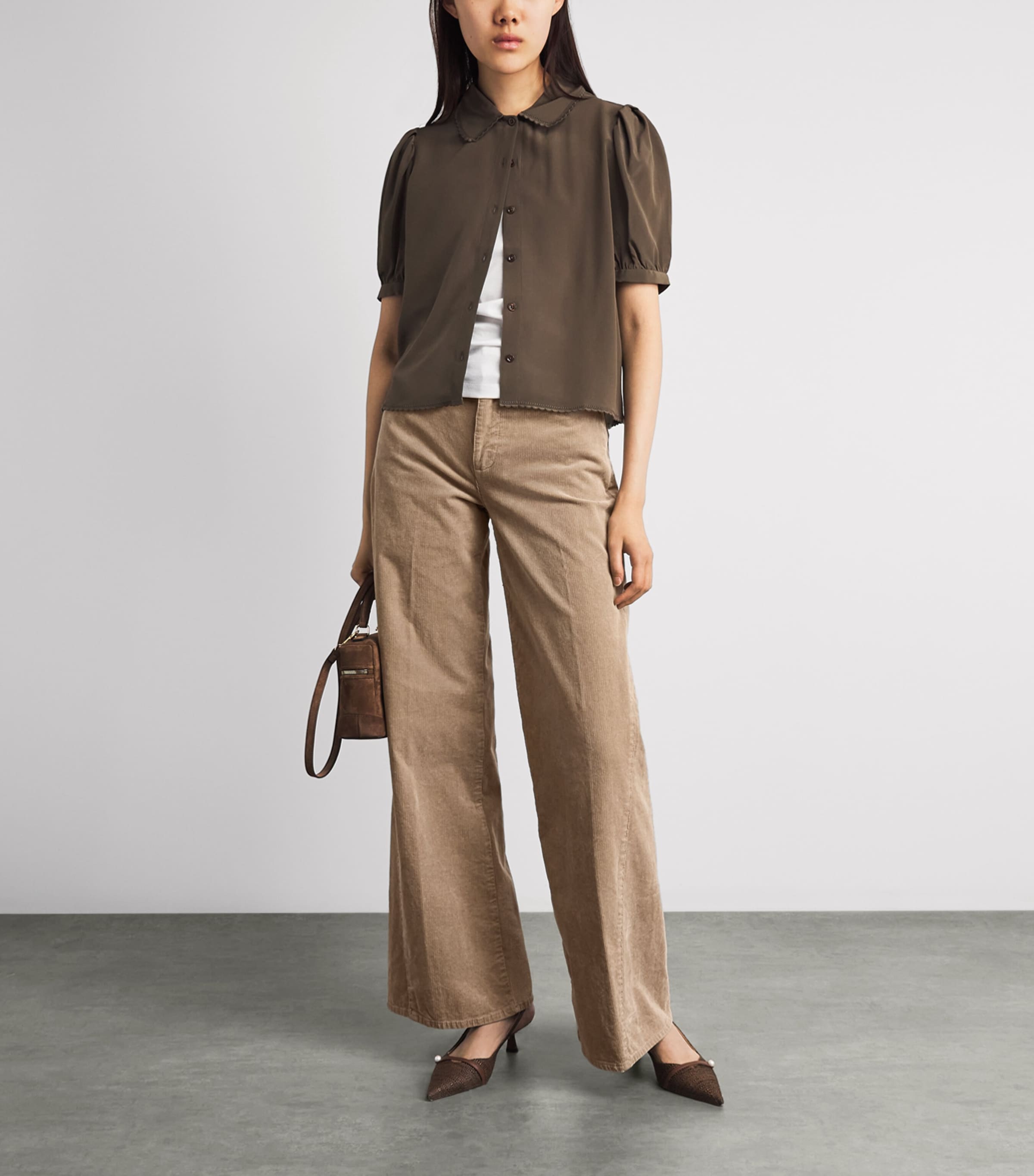 7 For All Mankind Womens Corduroy Lotta Wide-Leg Trousers Crdry Wntr Bge Image 2