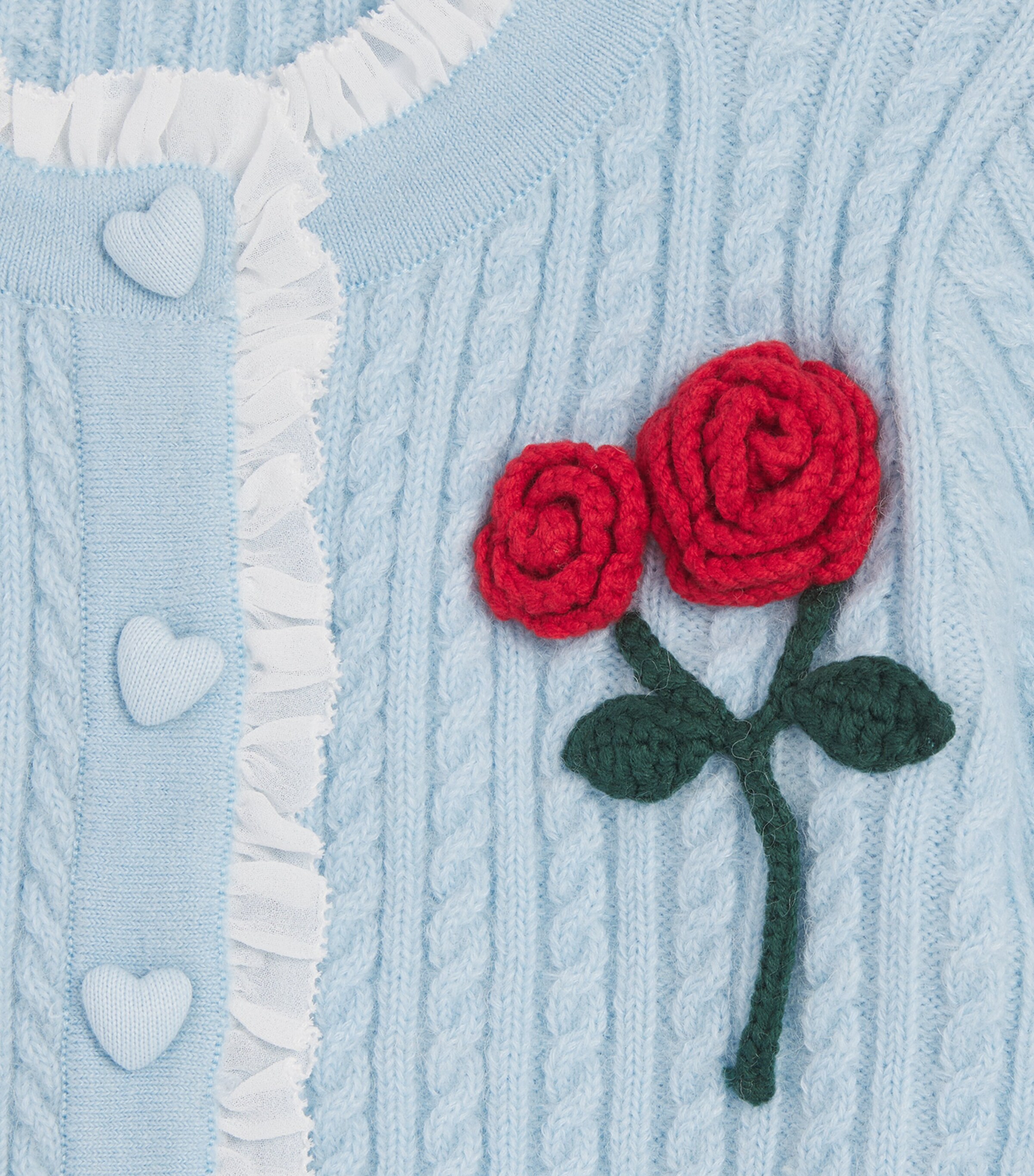 Self-Portrait Kids Cable-Knit Rose-Detail Cardigan (3-12 Years) Blue Image 2