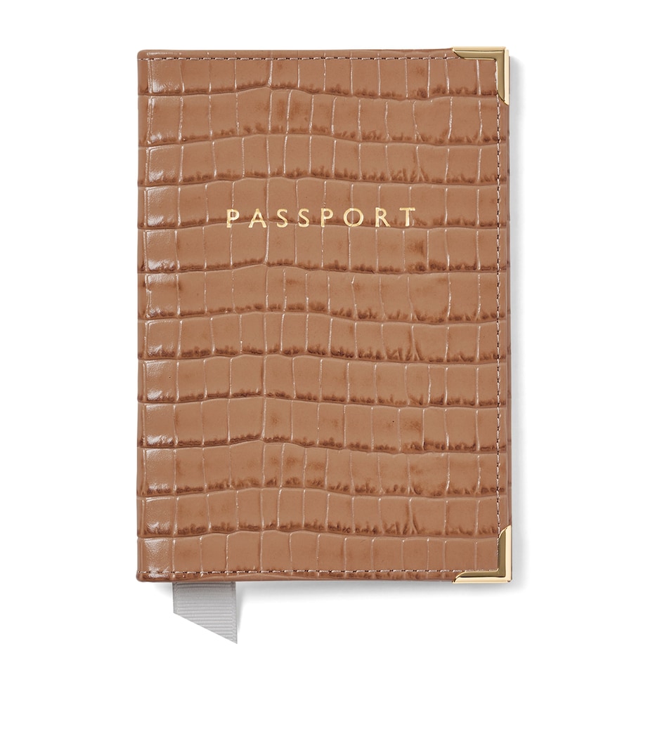 Aspinal Of London Croc-Effect Passport Cover Caramel Image 1