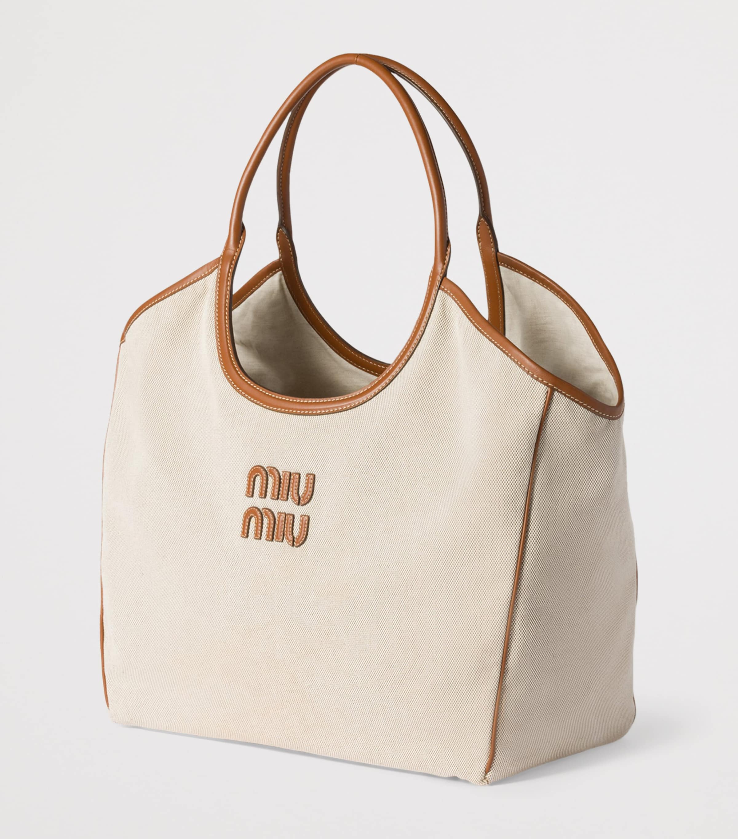 ミュウミュウ正規品/関税送料込み Ivy Canvas Leather Tote Bag Miu Miu Ivy Tote Bag | Neutrals | FARFETCH