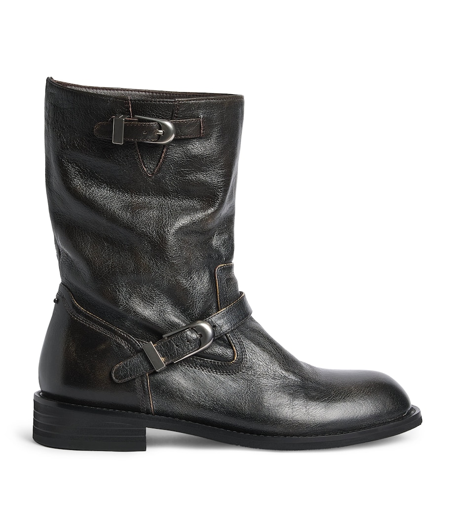System Leather Buckle Ankle Boots Dark Brown Image 1