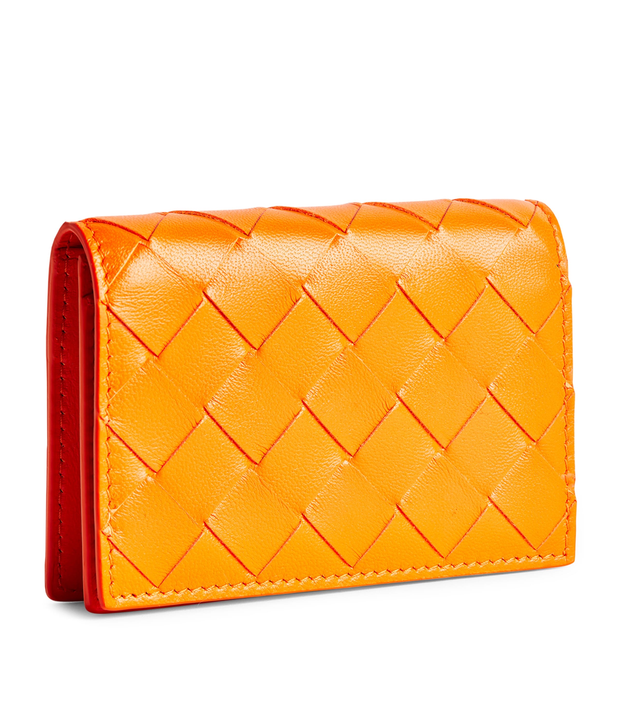 Leather Intrecciato Card Holder PARAKEET-GOLD Image 3