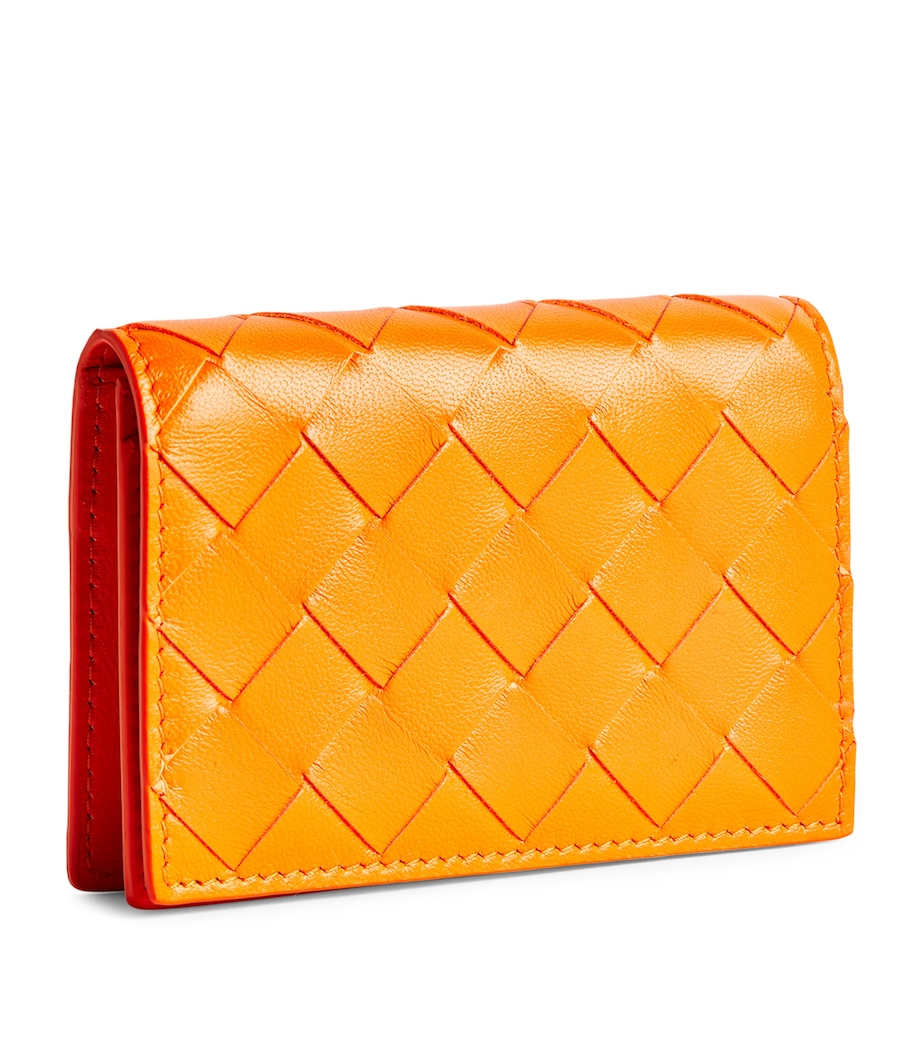 Leather Intrecciato Card Holder PARAKEET-GOLD Image 3