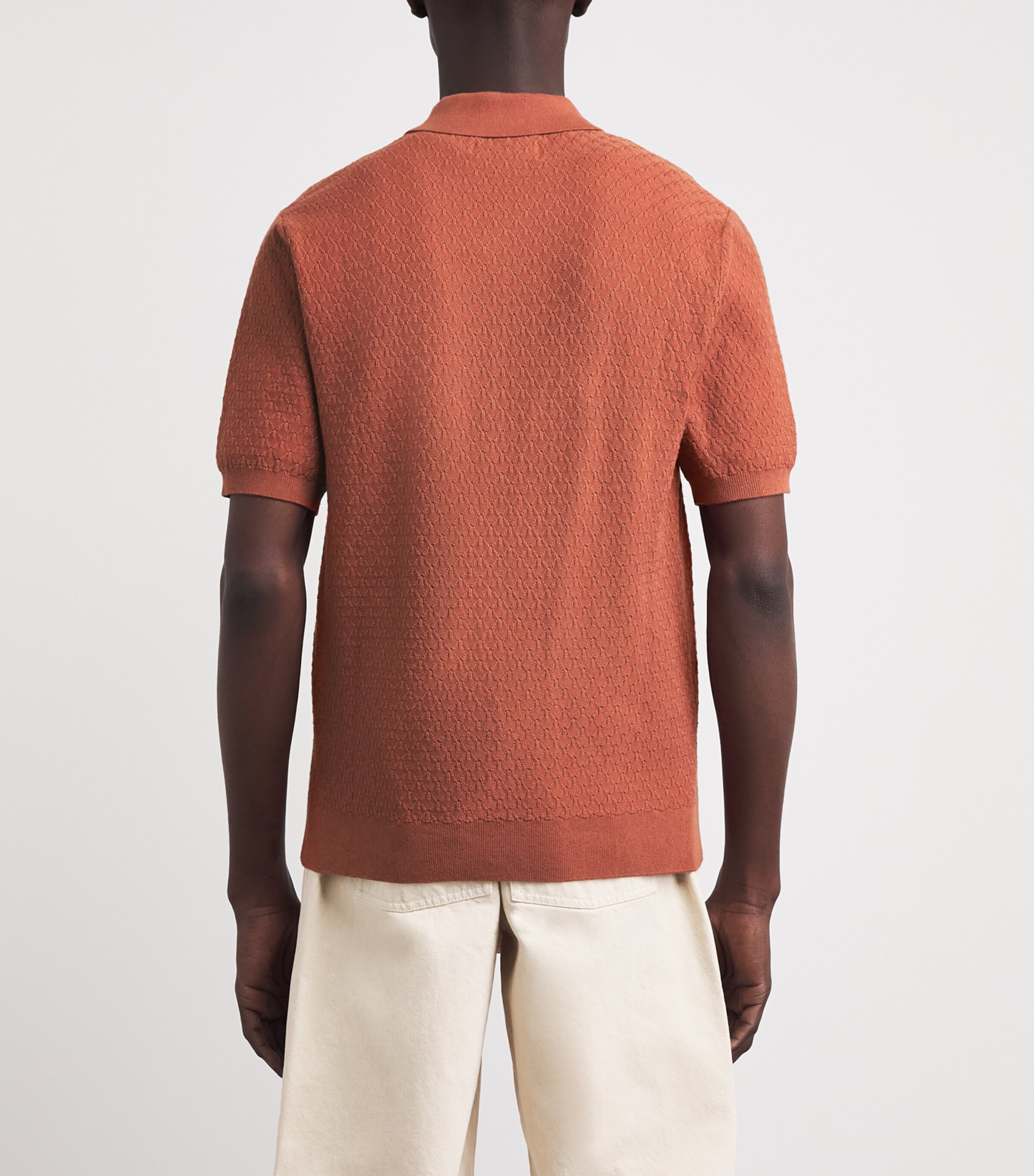 Wax London Mens Cotton-Cashmere Naples Polo Shirt Rust Image 5