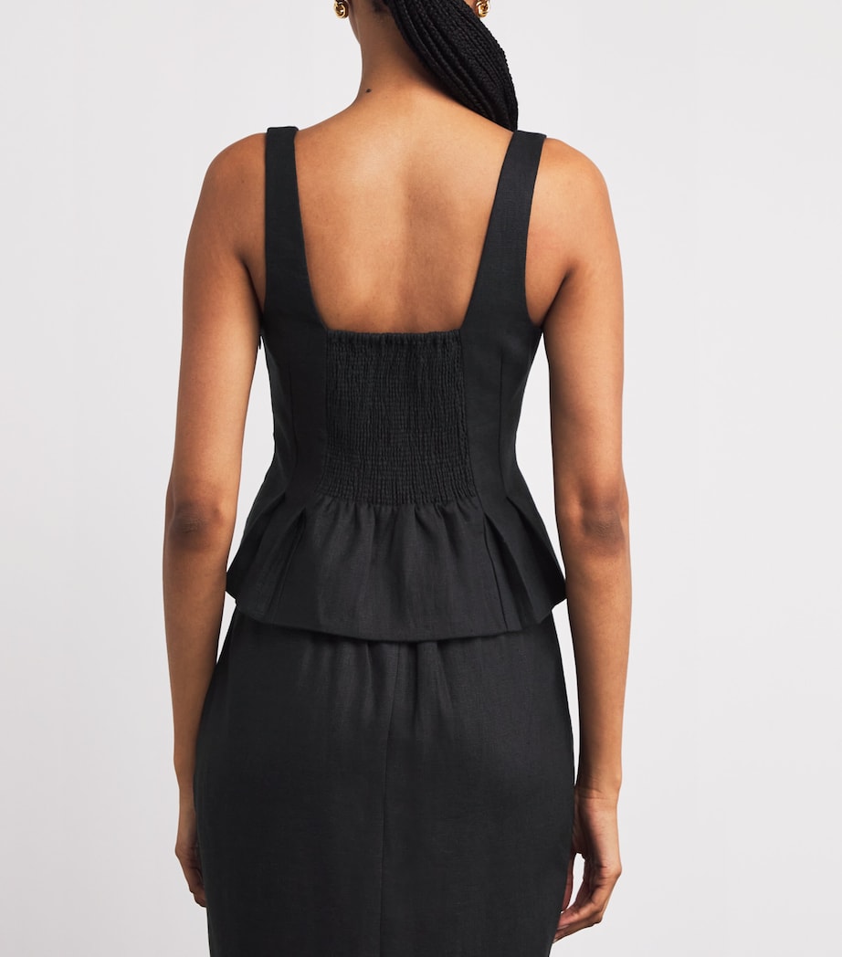 Linen Rosalie Peplum Top BLACK Image 4
