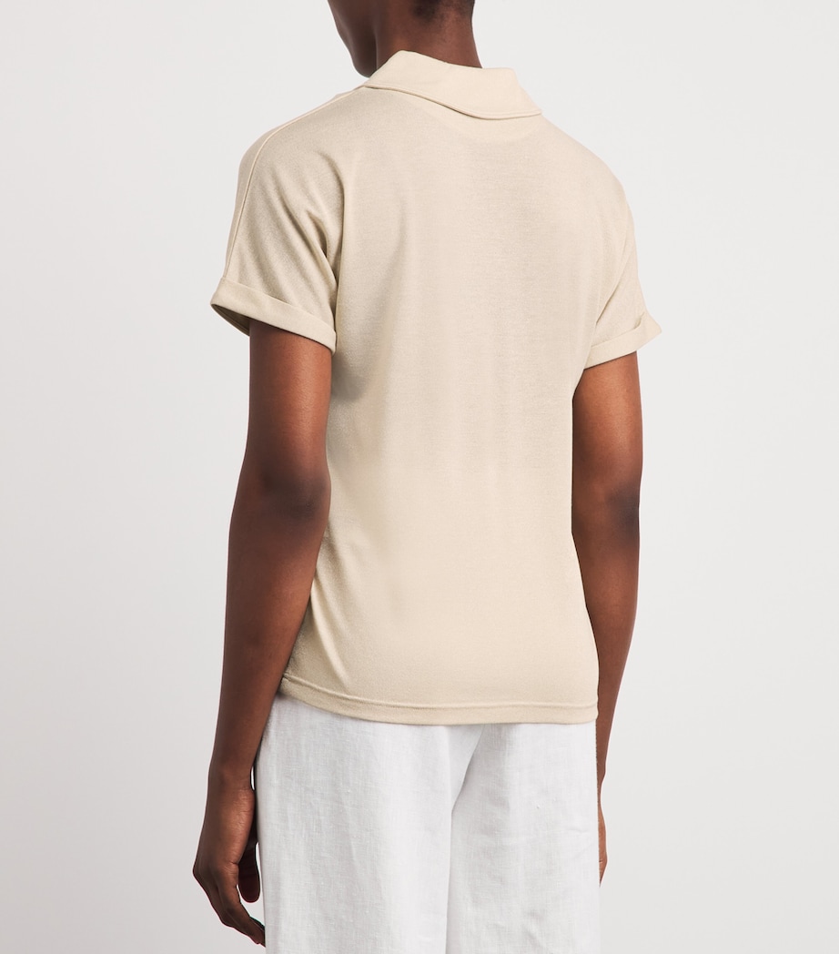 Eleventy Womens Metallic-Thread Polo Shirt Sabbia Image 5