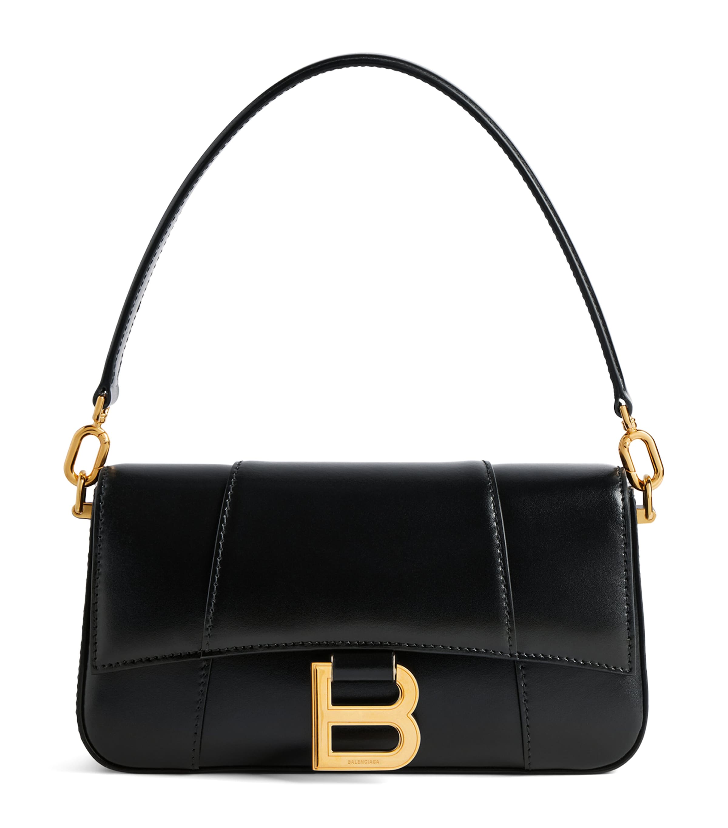 Balenciaga Hourglass Croc-effect Patent-leather Shoulder Bag In Black