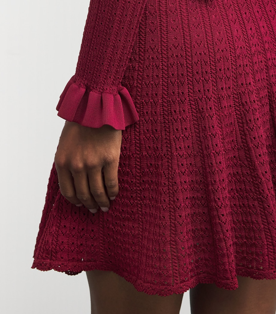 Pointelle Knit Mini Dress BURGUNDY Image 6