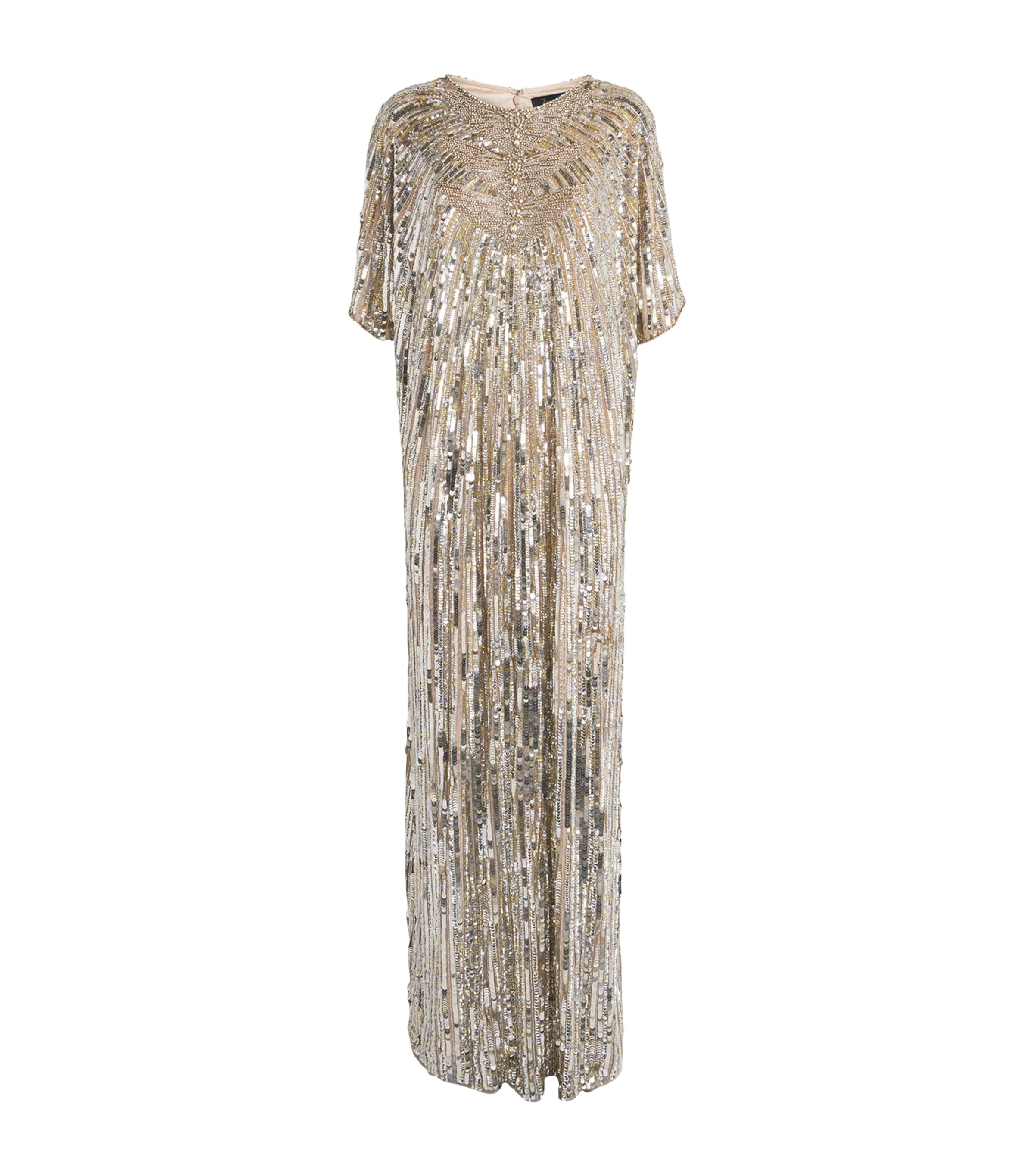 Jenny Packham Womens Embellished Desert Blossom Maxi Dress Illusion Image 1