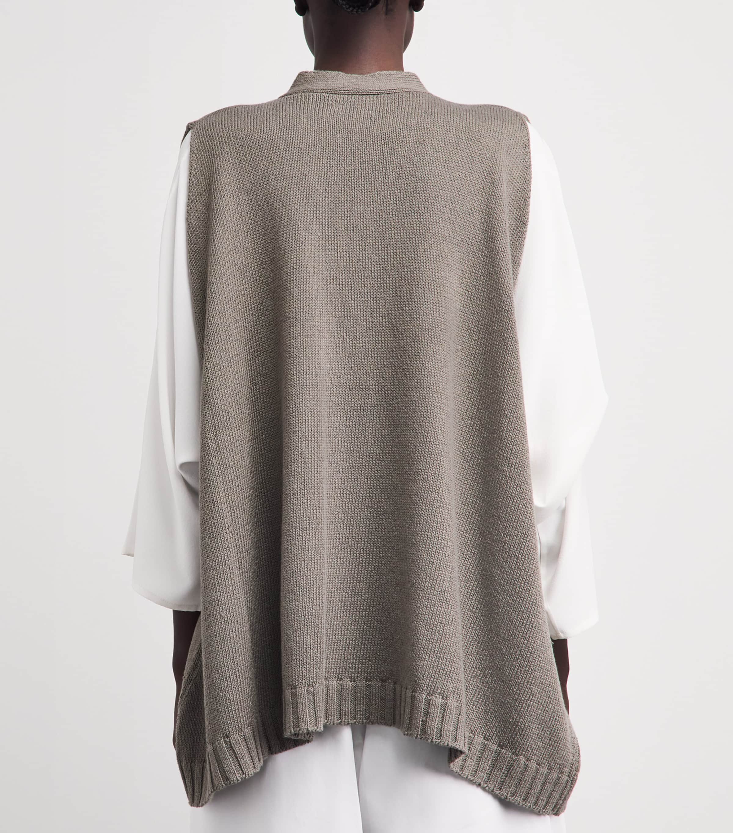 Eskandar Womens Linen-Organic Cotton Sleeveless Cardigan Mink Image 5