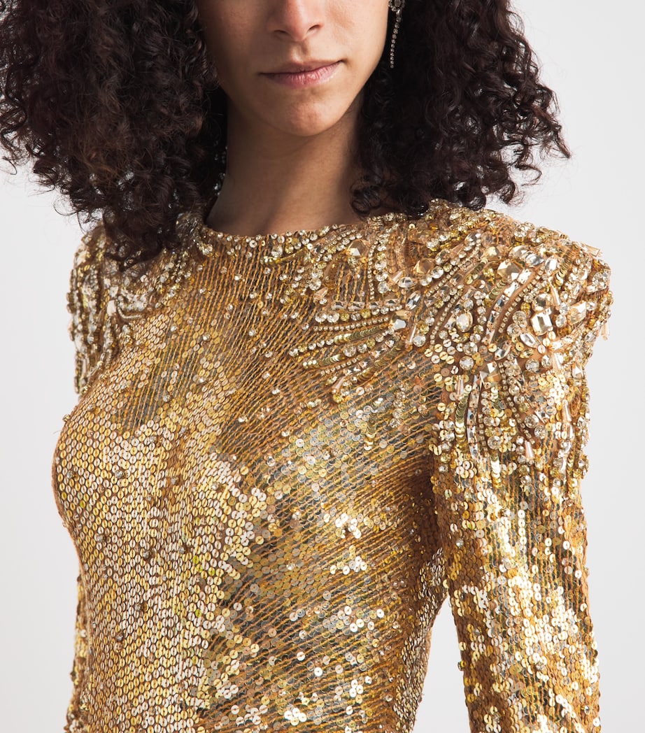 Jenny Packham Womens Sequinned Dulcet Gown Caramel Image 3